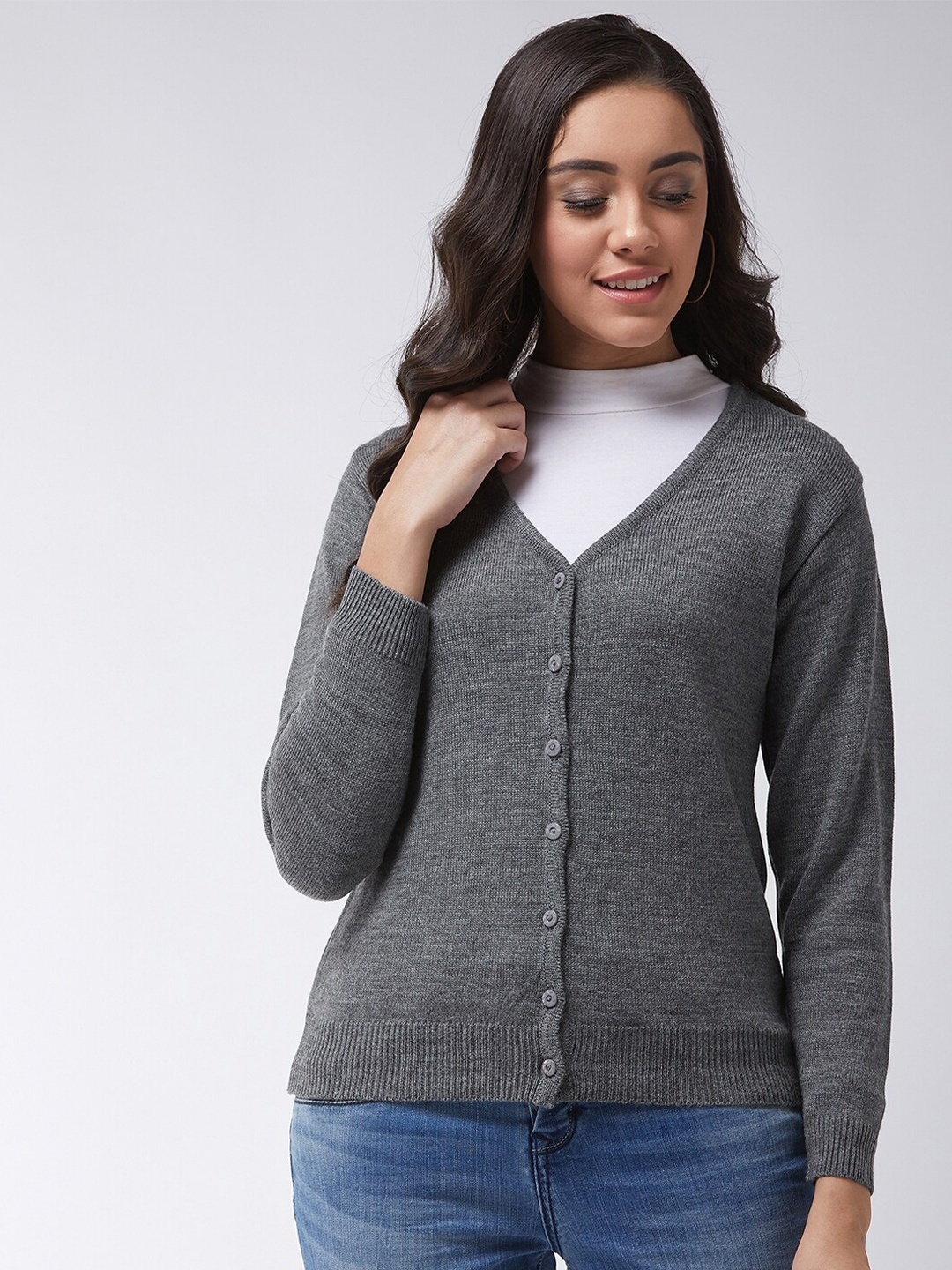 Modeve Women Grey Solid Cardigan