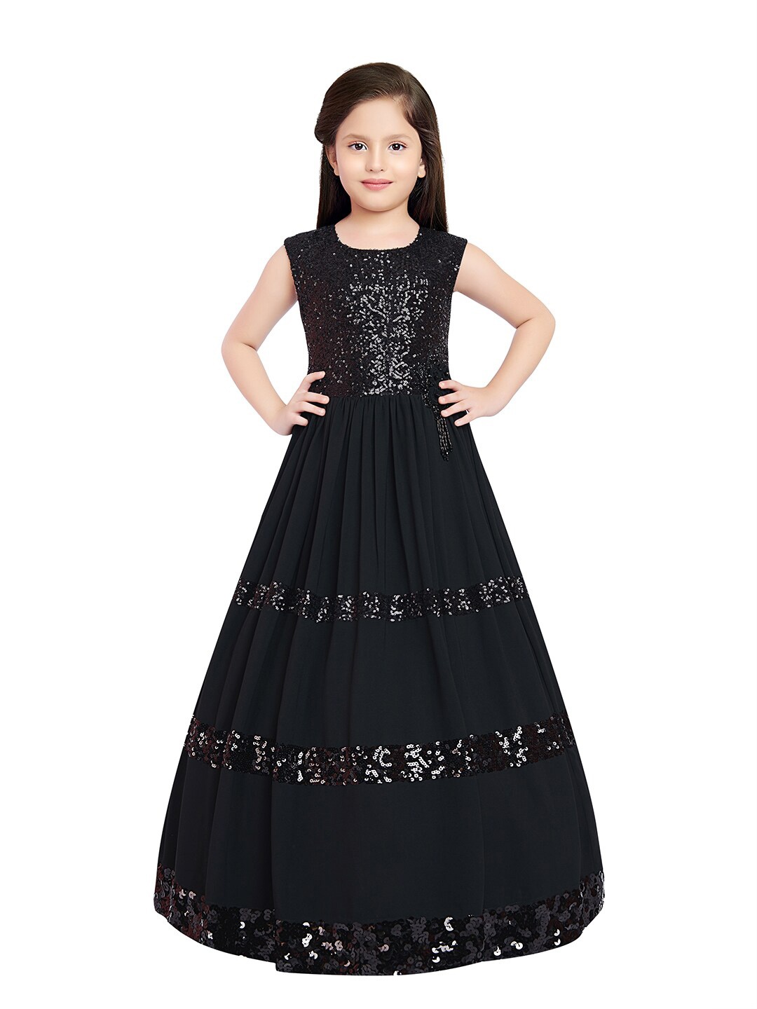 

BETTY Girls Black Embellished Georgette Maxi Dress