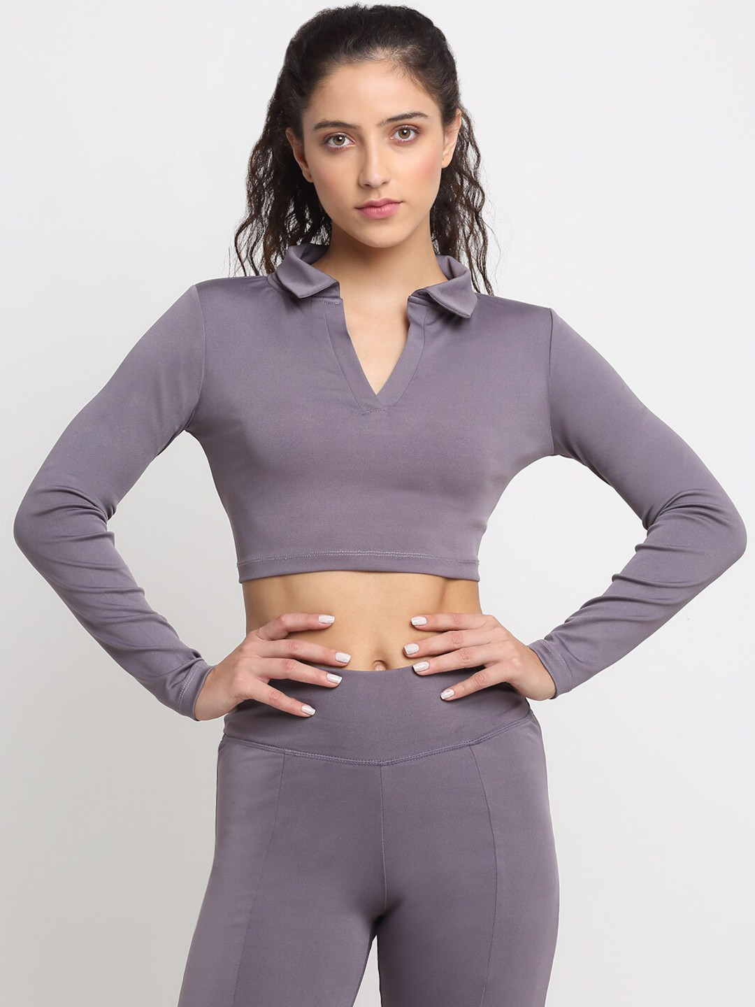 

EVERDION Women Lavender Solid Crop Top