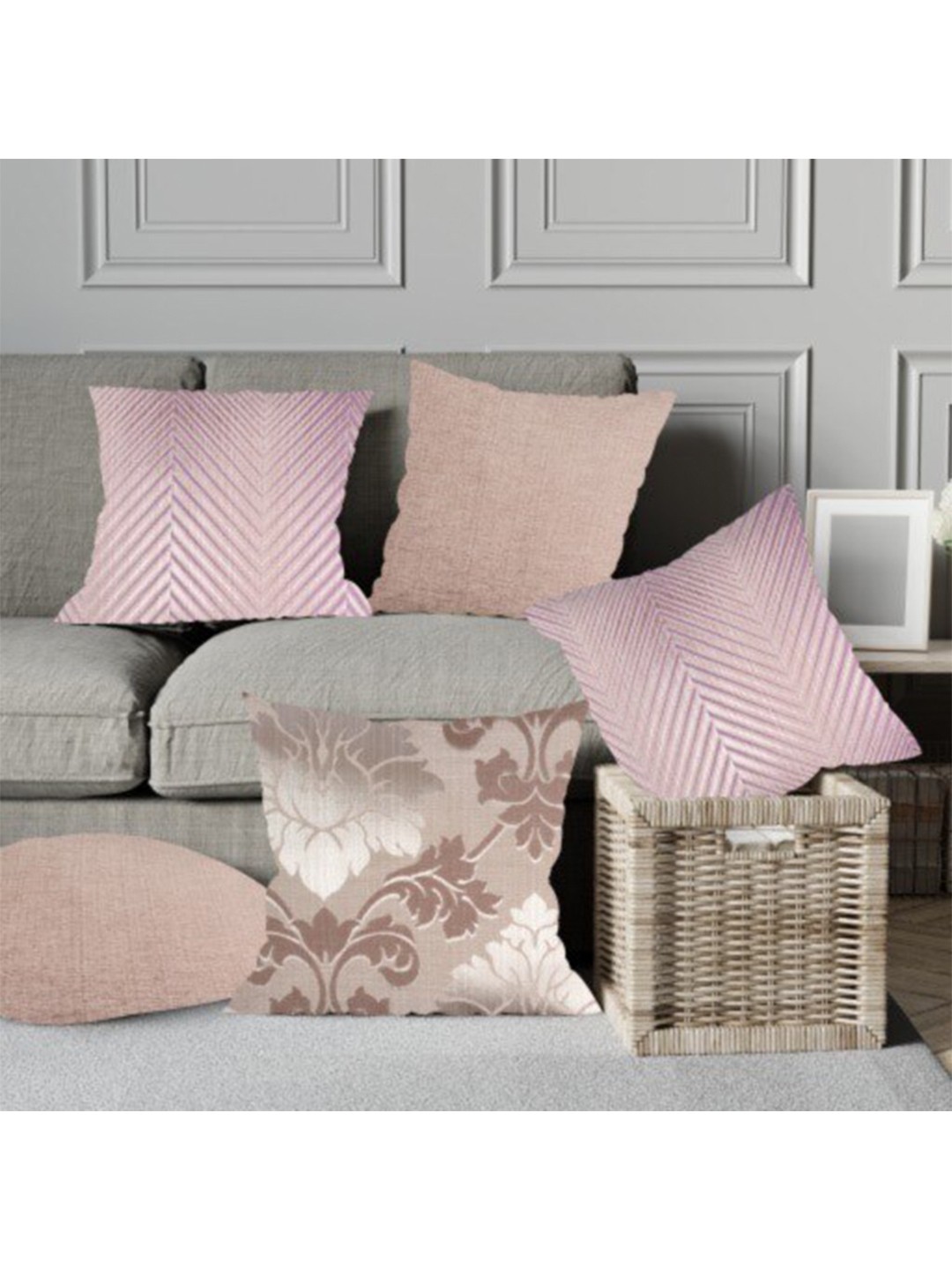 

Just Home Set of 5 Brown & Lavender Floral Square Cushion Covers