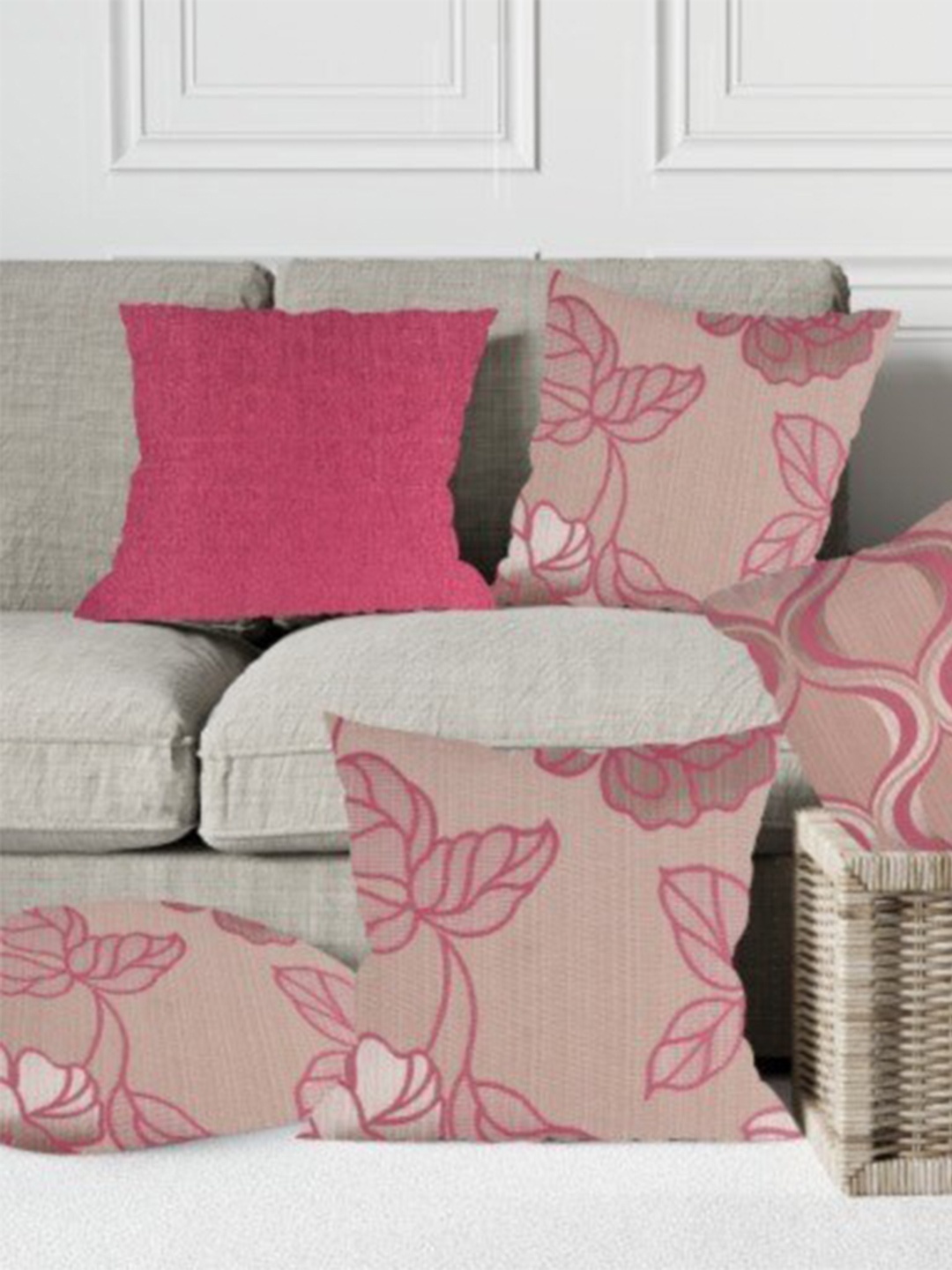 

Just Home Pink & Beige Set of 5 Floral Square Cushion Covers