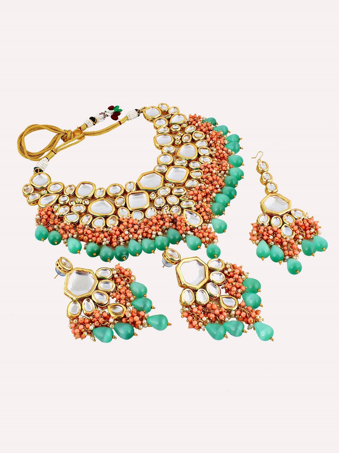 

LUCKY JEWELLERY Gold-Plated & White Kundan Studded Jewellery Set, Multi