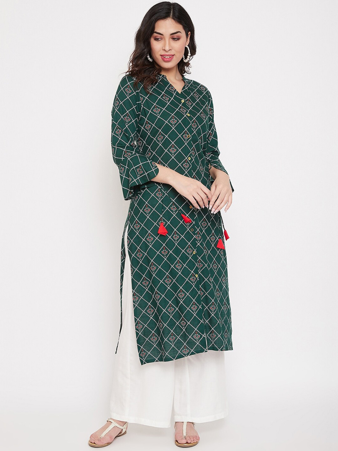 

misbis Women Green Floral Printed Kurta with Palazzos