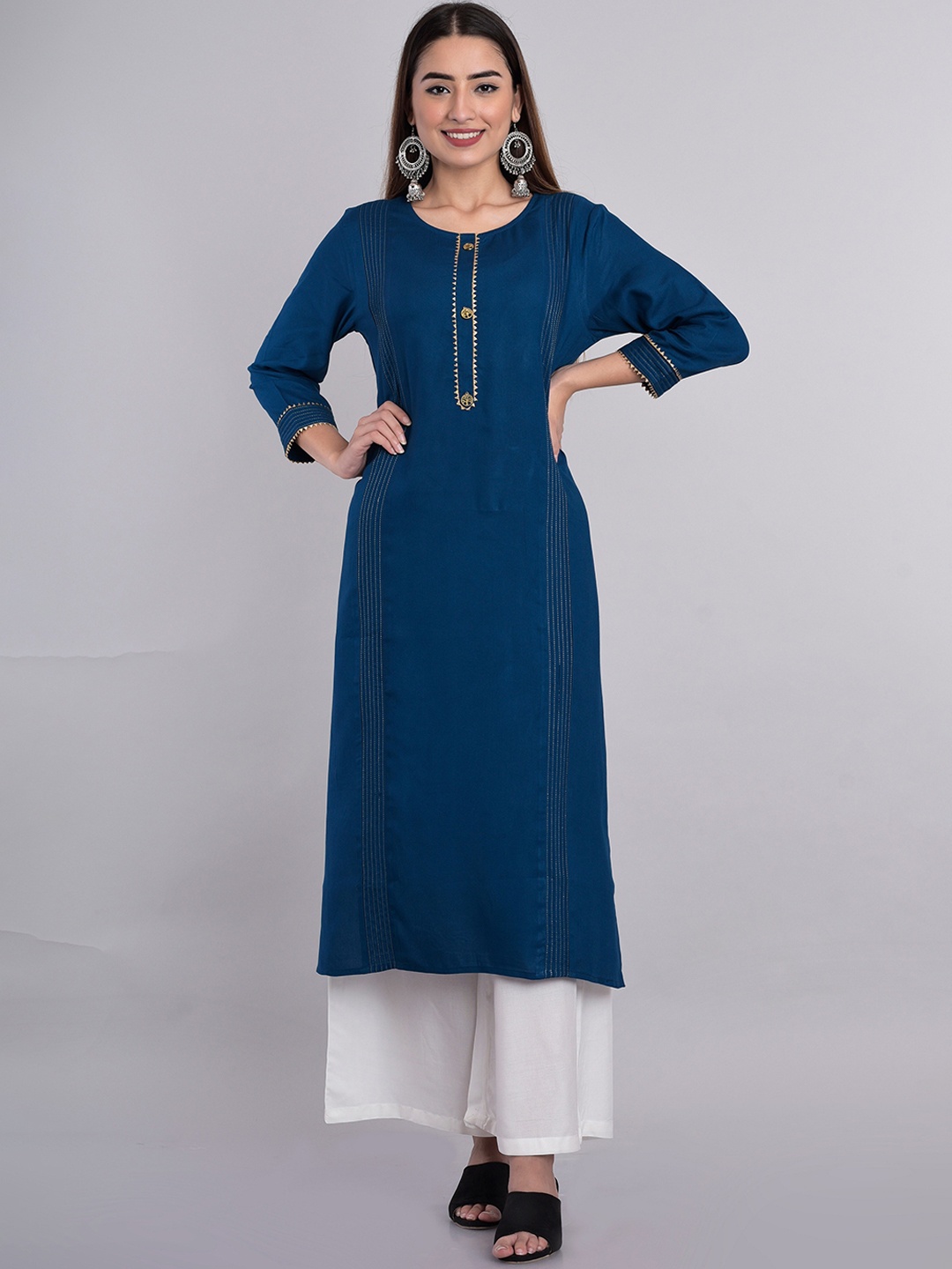 

misbis Women Blue Striped Kurta with Palazzo