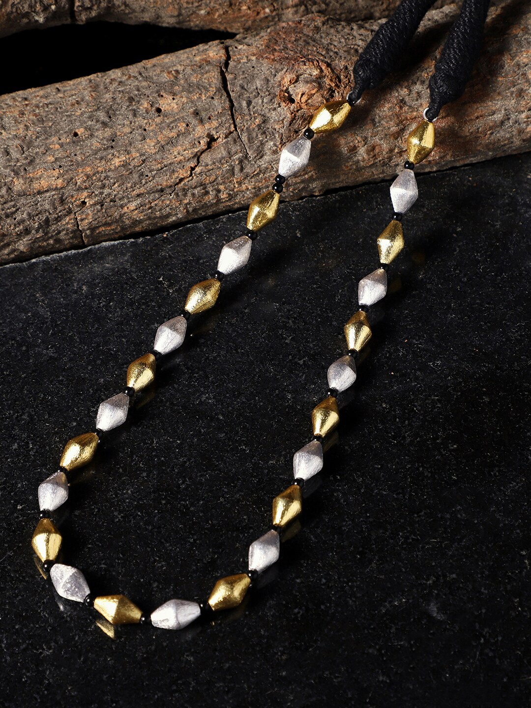 

VENI Silver-Toned & Gold-Toned Silver-Plated Oxidised Necklace