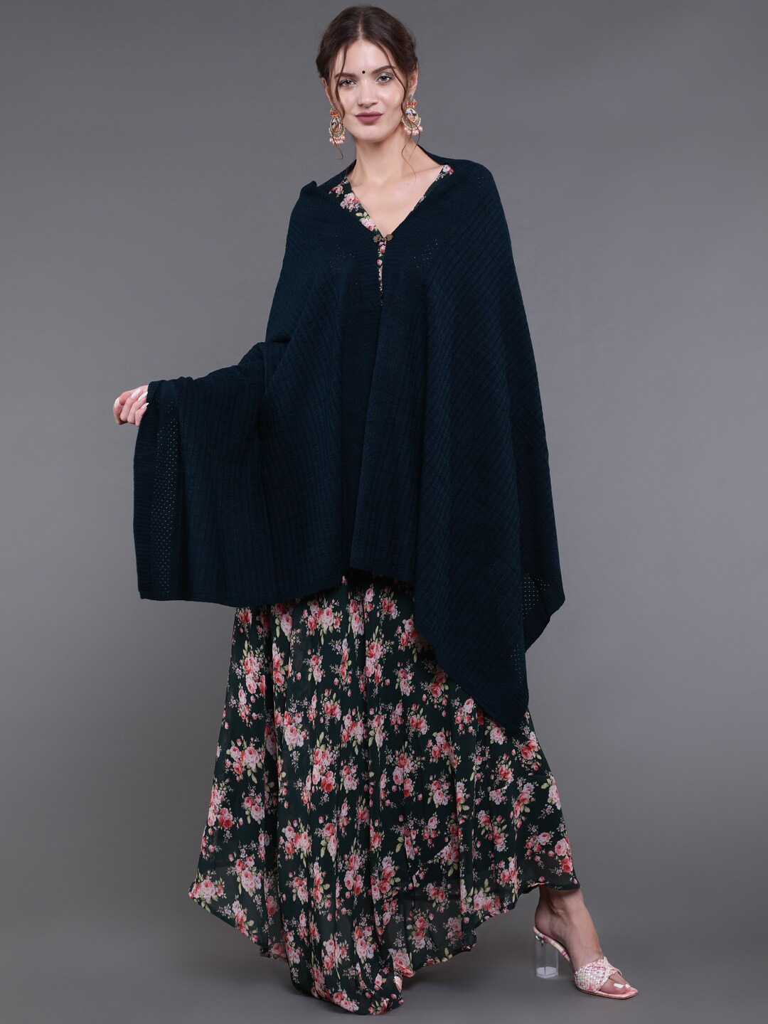 

saubhagya Women Blue Woven Design Shawl