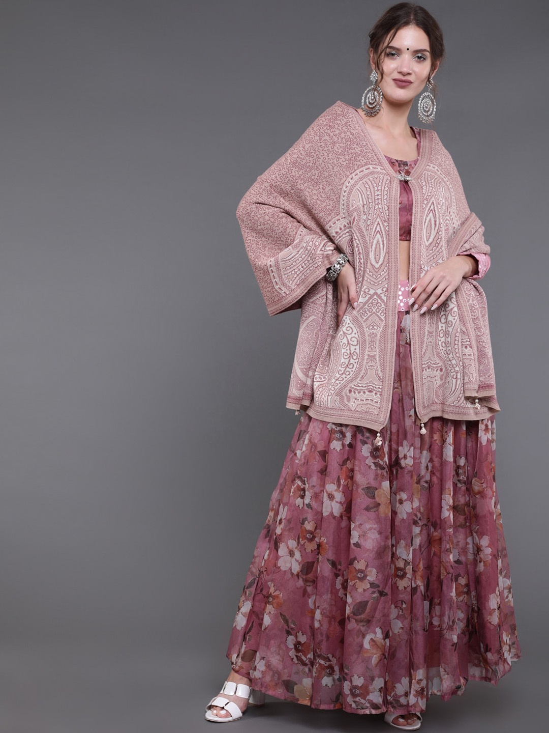 

saubhagya Women Pink Self Design Shawl, Rose gold