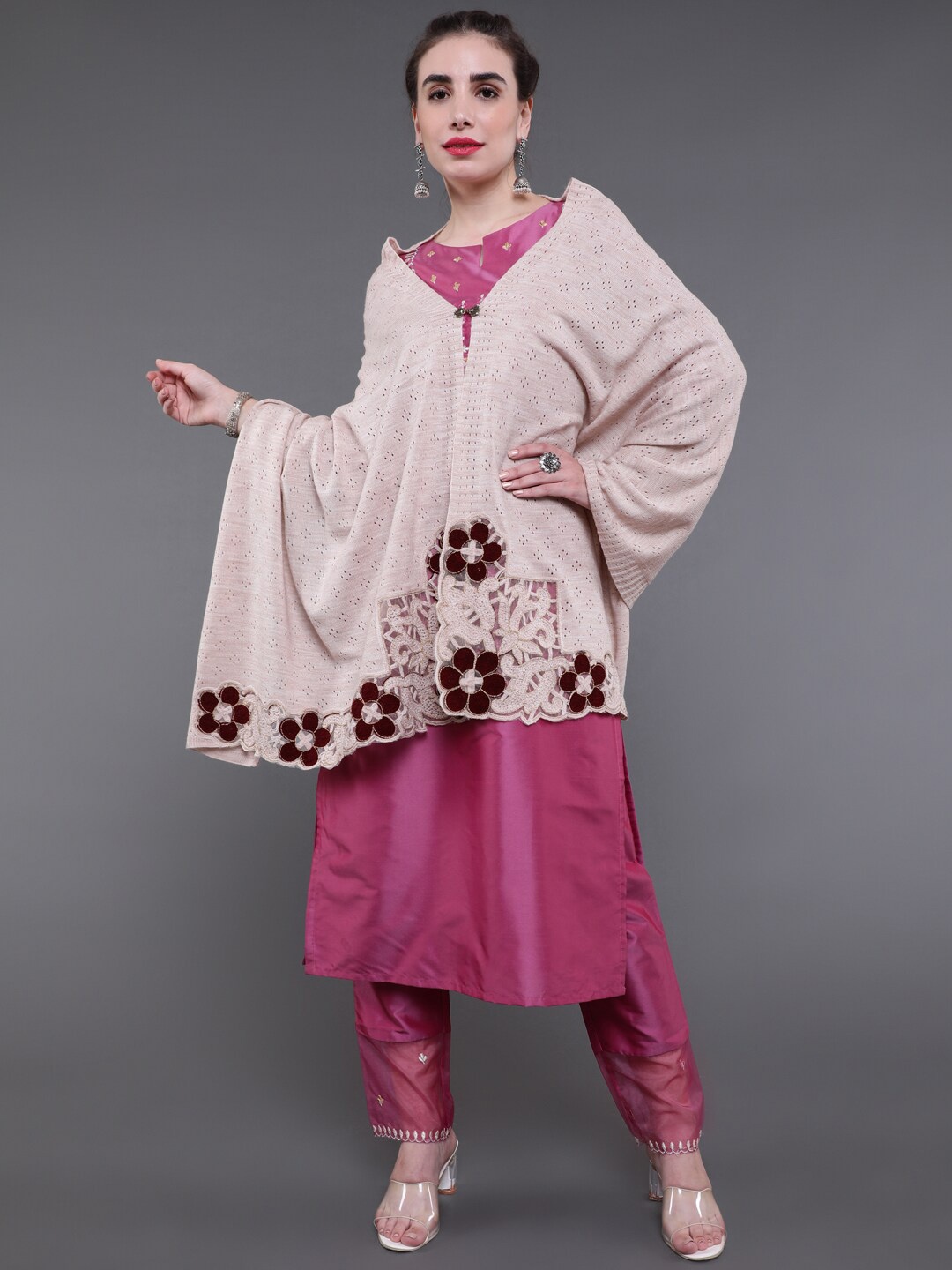 

saubhagya Women Camel Brown Embroidered Shawl