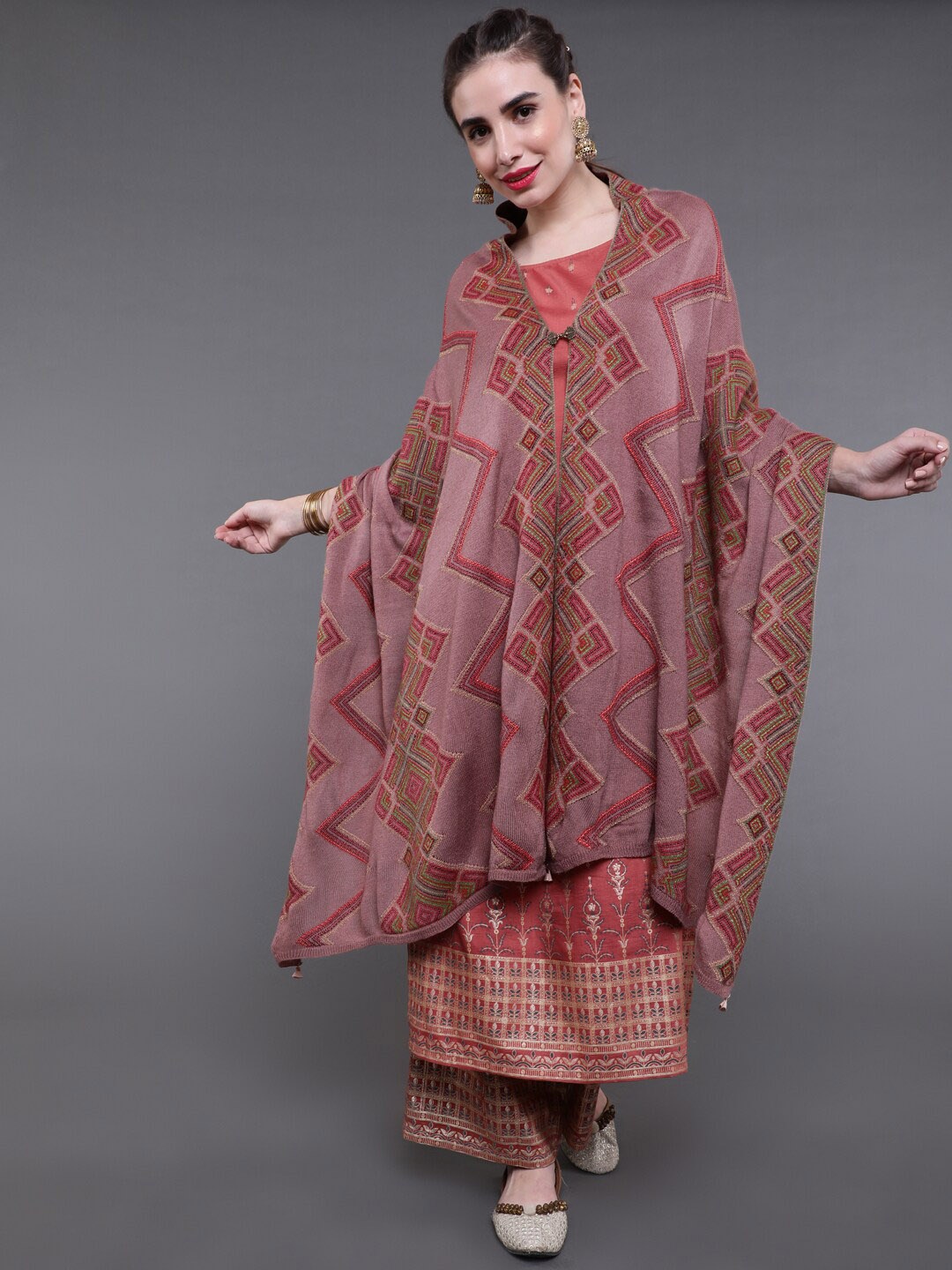

saubhagya Women Mauve Pink Embroidered Shawl