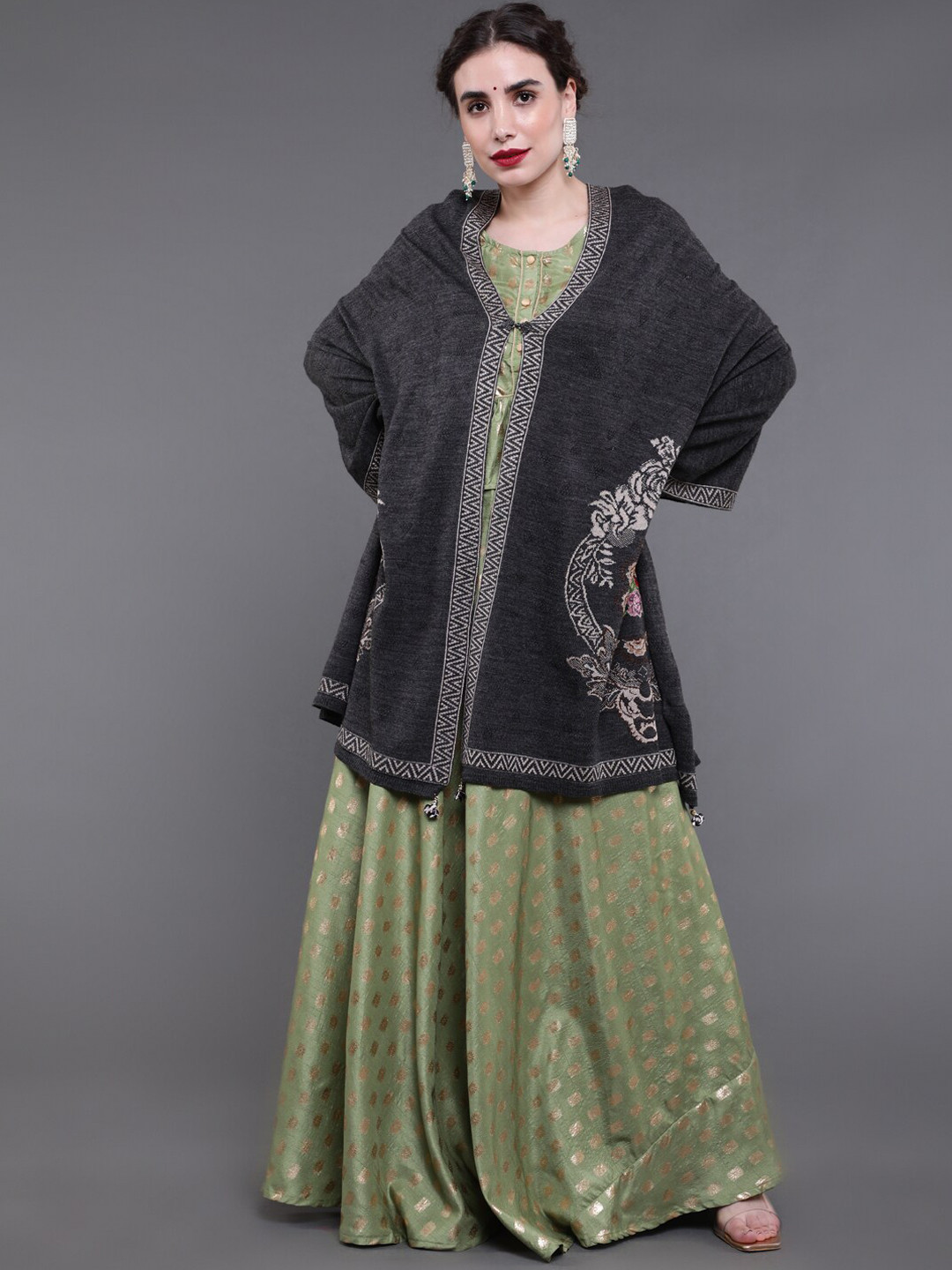 

saubhagya Women Grey Embroidered Shawl