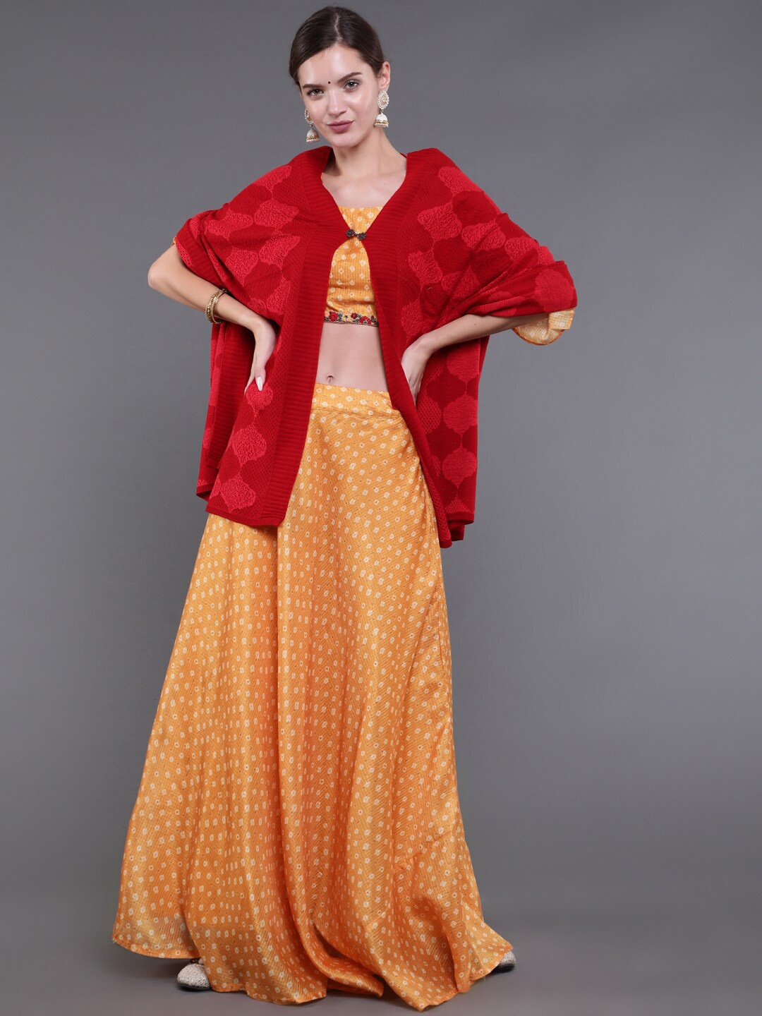 

saubhagya Women Red Self Design Shawl