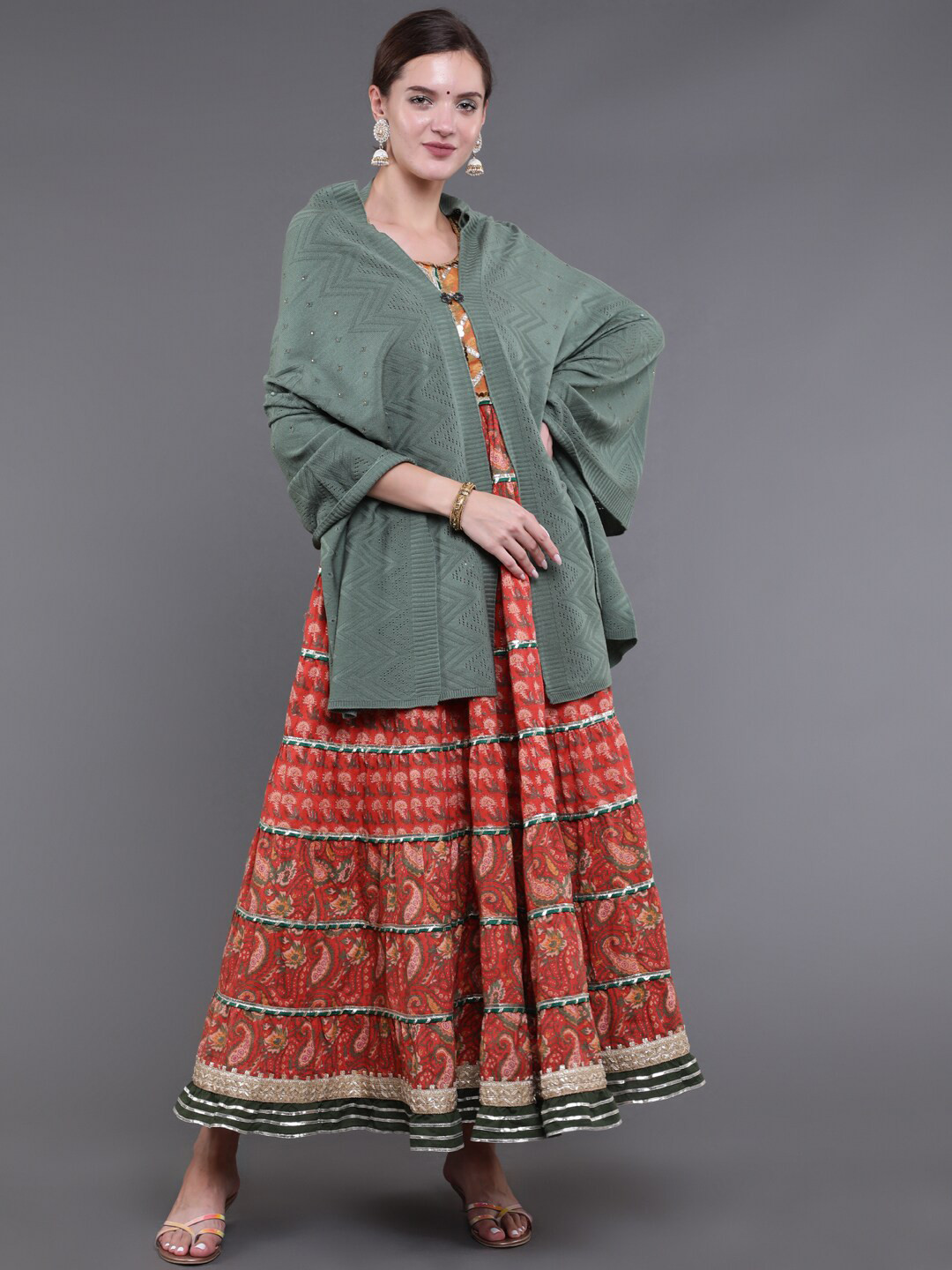 

saubhagya Women Sea Green Woven Design Shawl