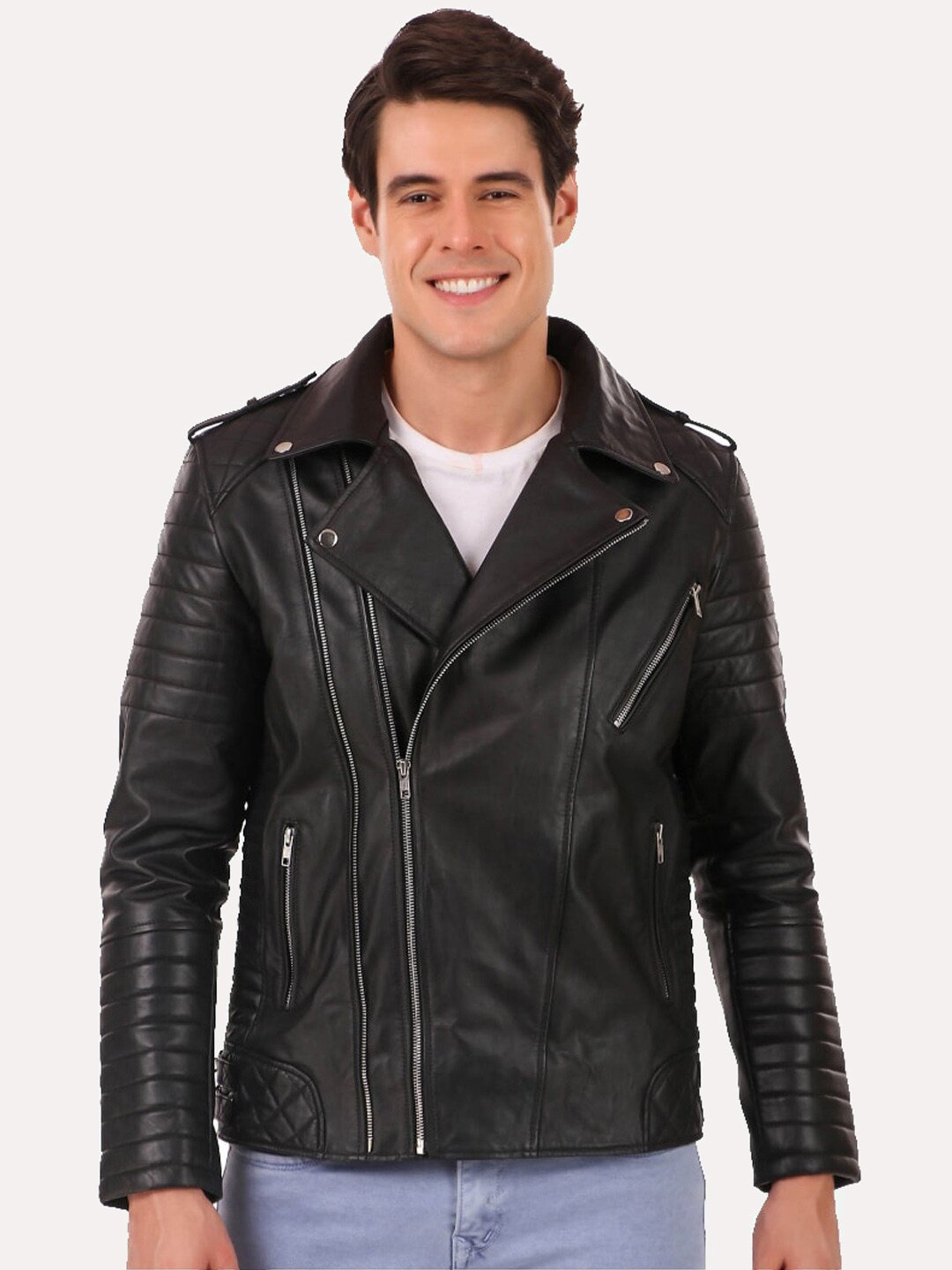

Leather Retail Men Black Leather Outdoor Biker Jacket