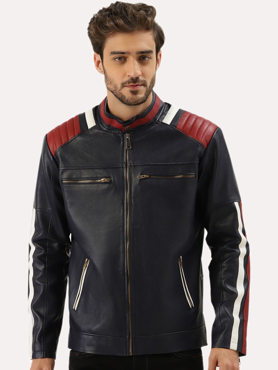 

Leather Retail Men Blue Outdoor Biker Jacket