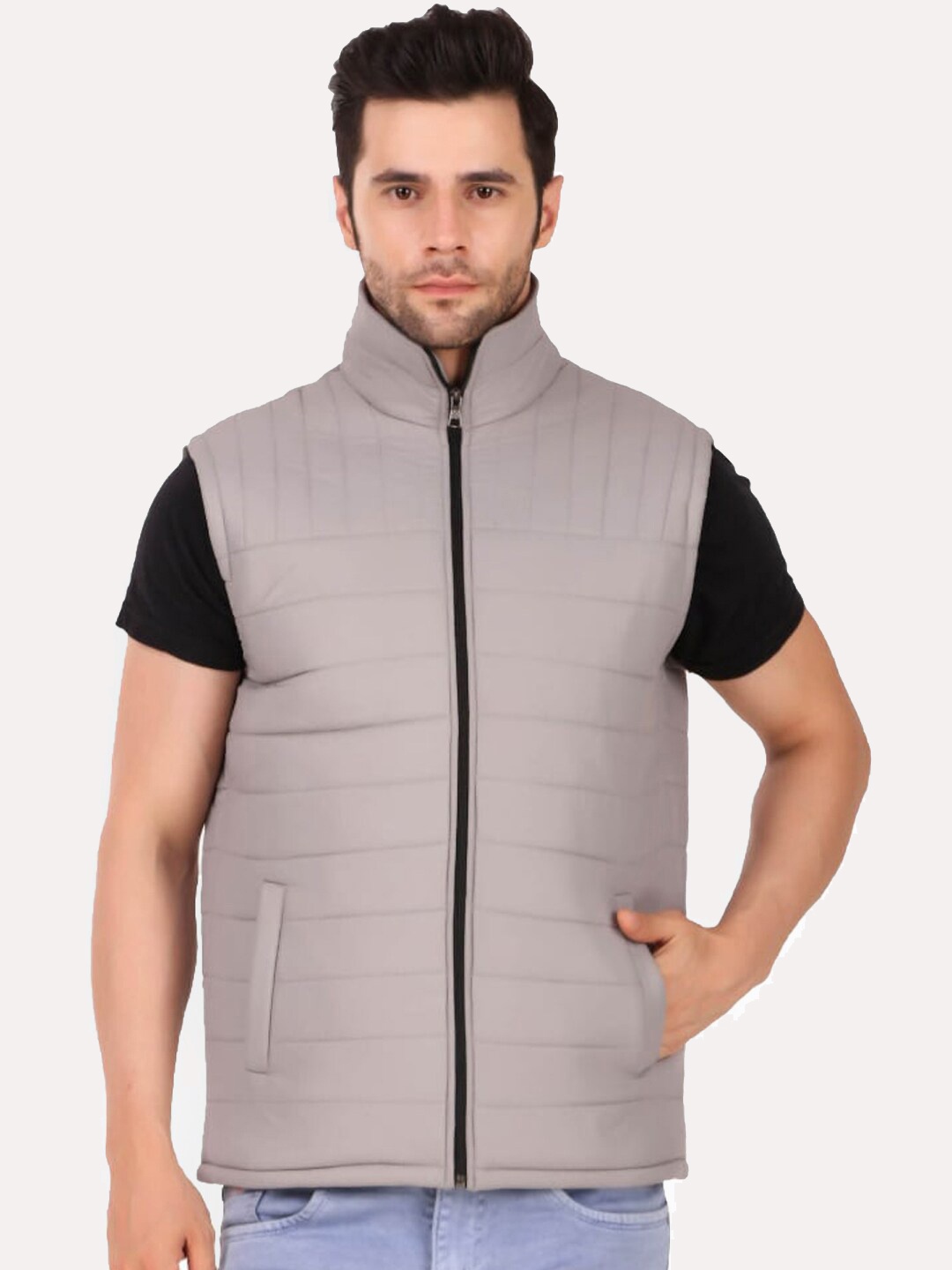 

Leather Retail Men Grey Lightweight Longline Outdoor Padded Jacket