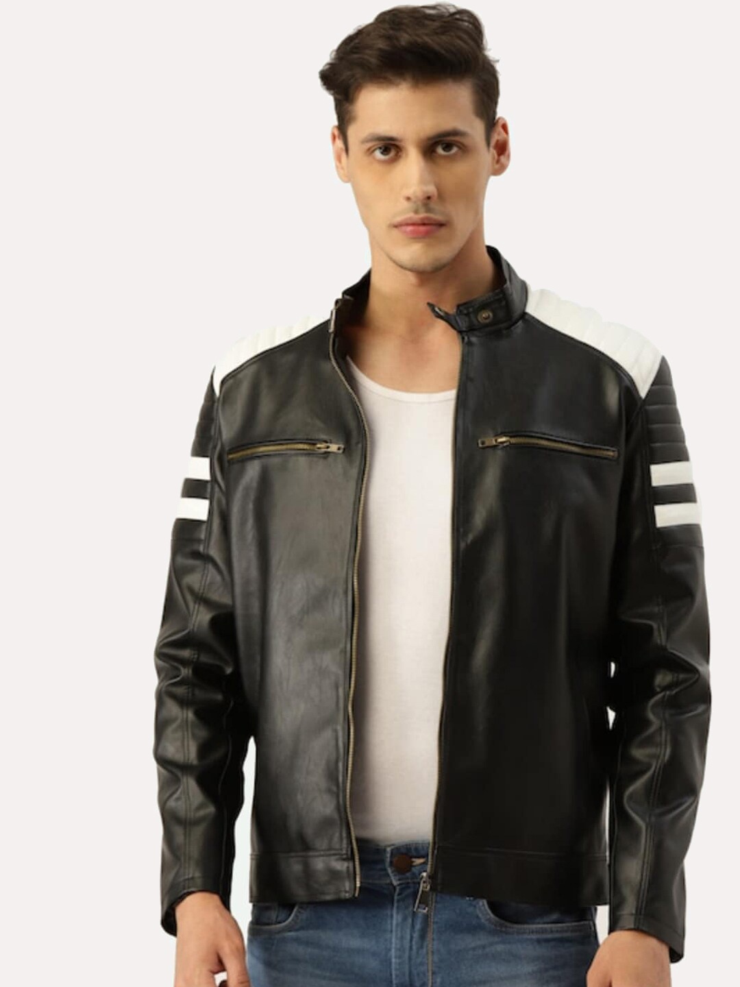 

Leather Retail Men Black Solid Outdoor Biker Jacket