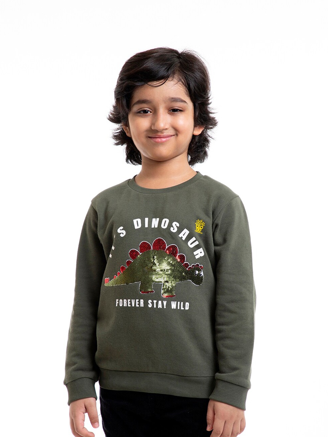BYB PREMIUM Boys Olive Green Printed Cotton Sweatshirt
