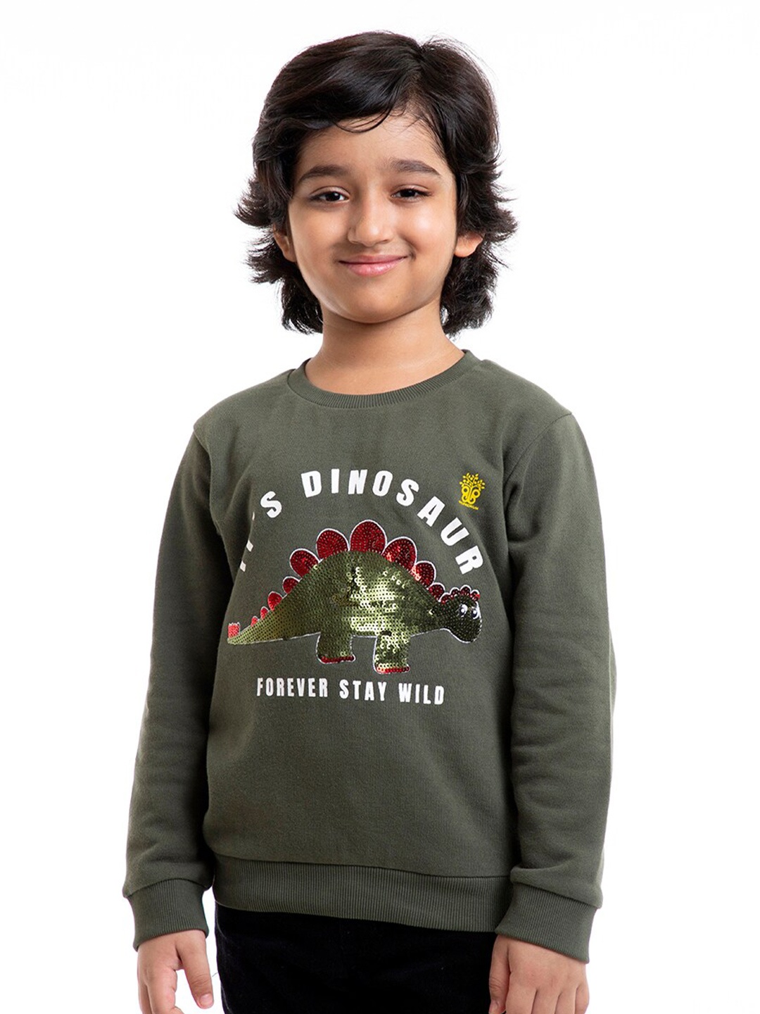 BYB PREMIUM Boys Olive Green Printed Cotton Sweatshirt