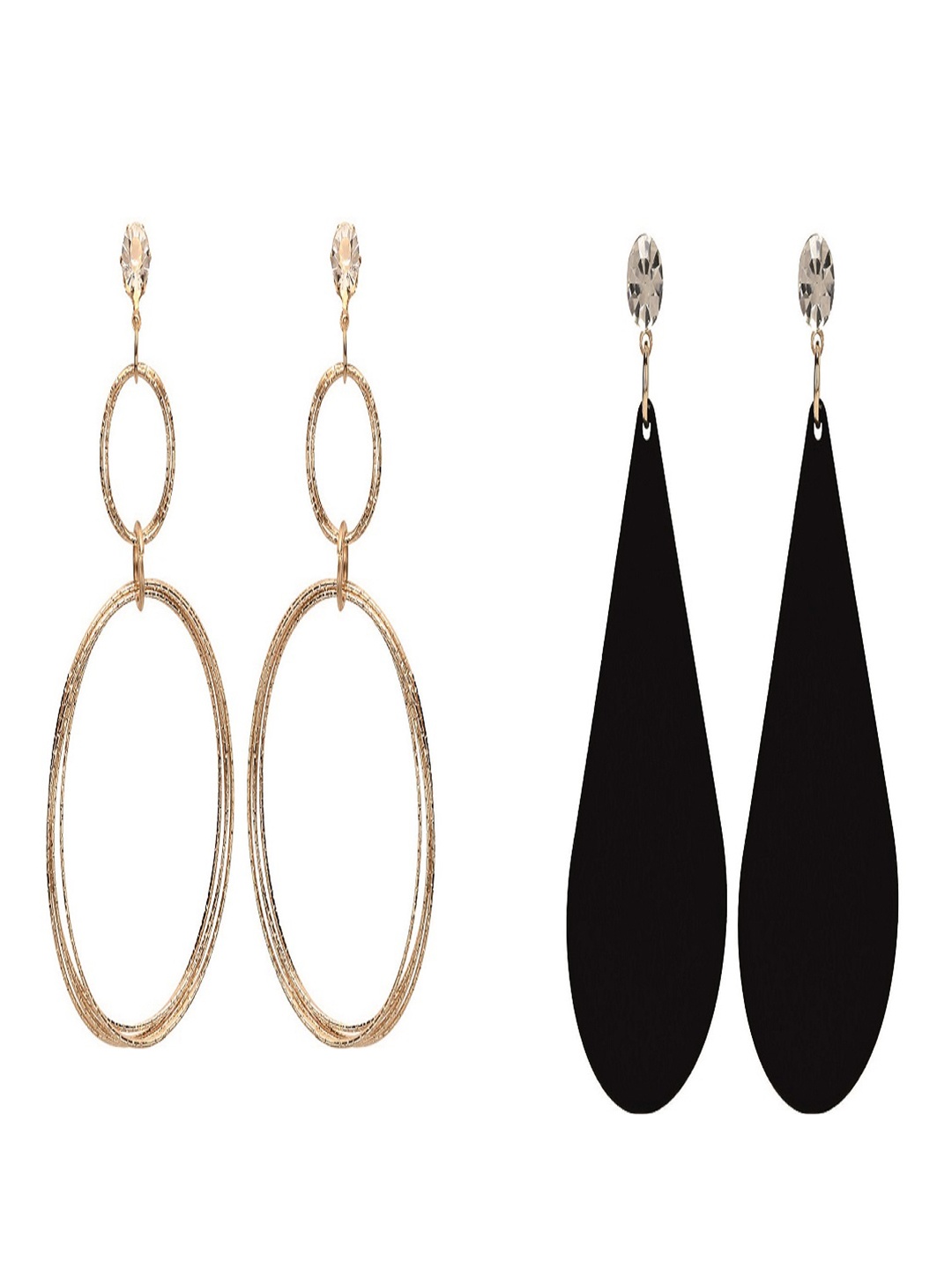 

CHOCOZONE Gold-Toned & Black Contemporary Set Of 2 Drop Earrings