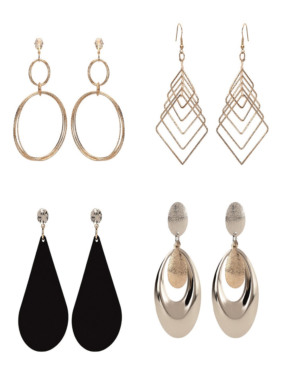 

CHOCOZONE Women Set Of 4 Gold-Plated Contemporary Drop Earrings