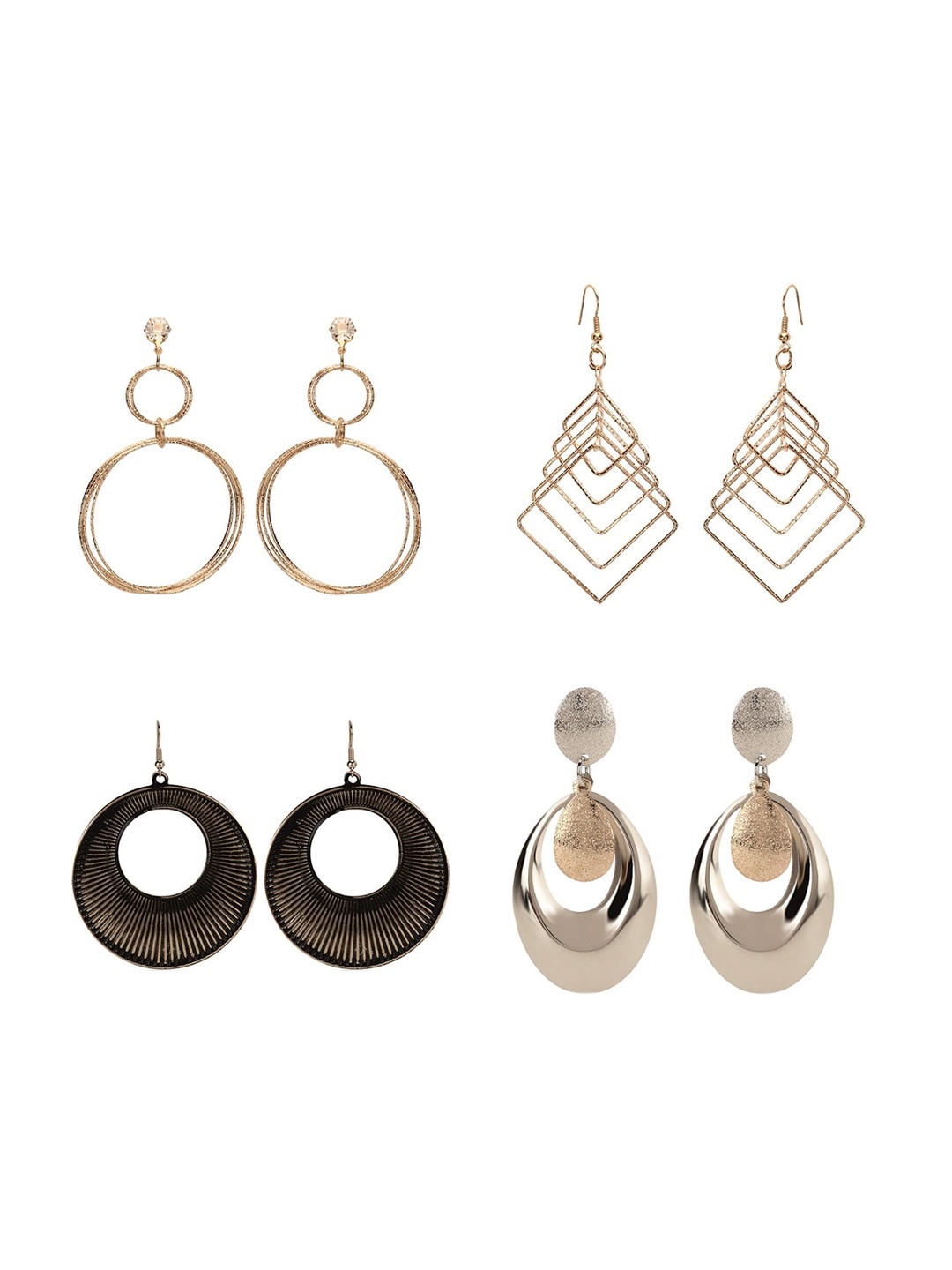 CHOCOZONE Women Set of 4 Gold-Plated Contemporary Drop Earrings