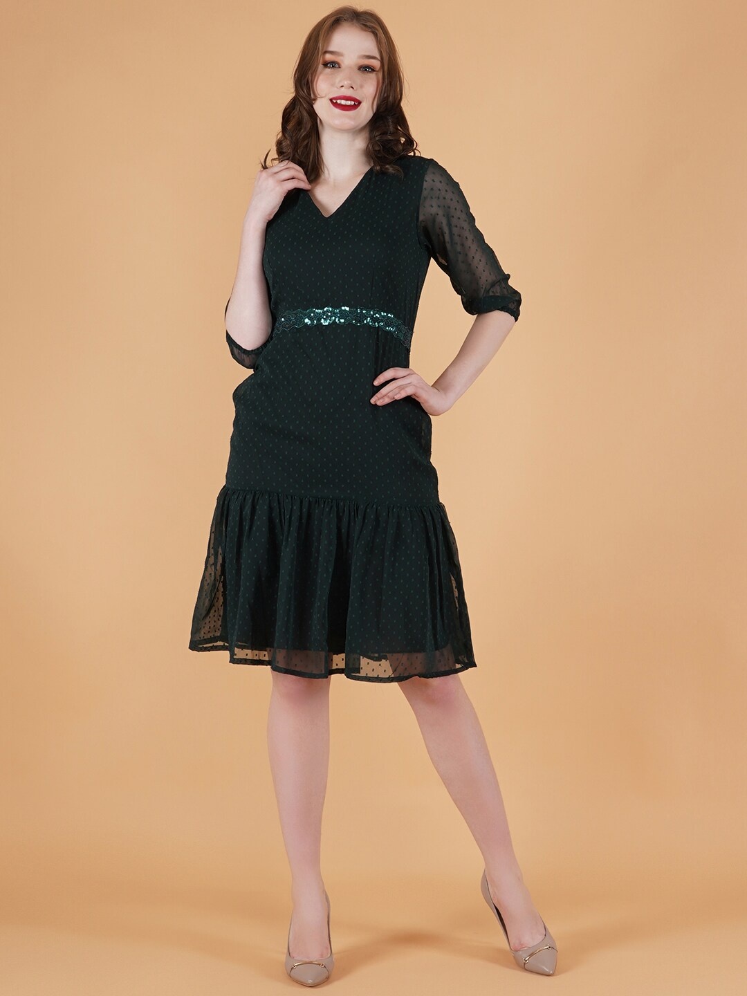 

DESI WOMANIYA Green Fit & Flared Dress