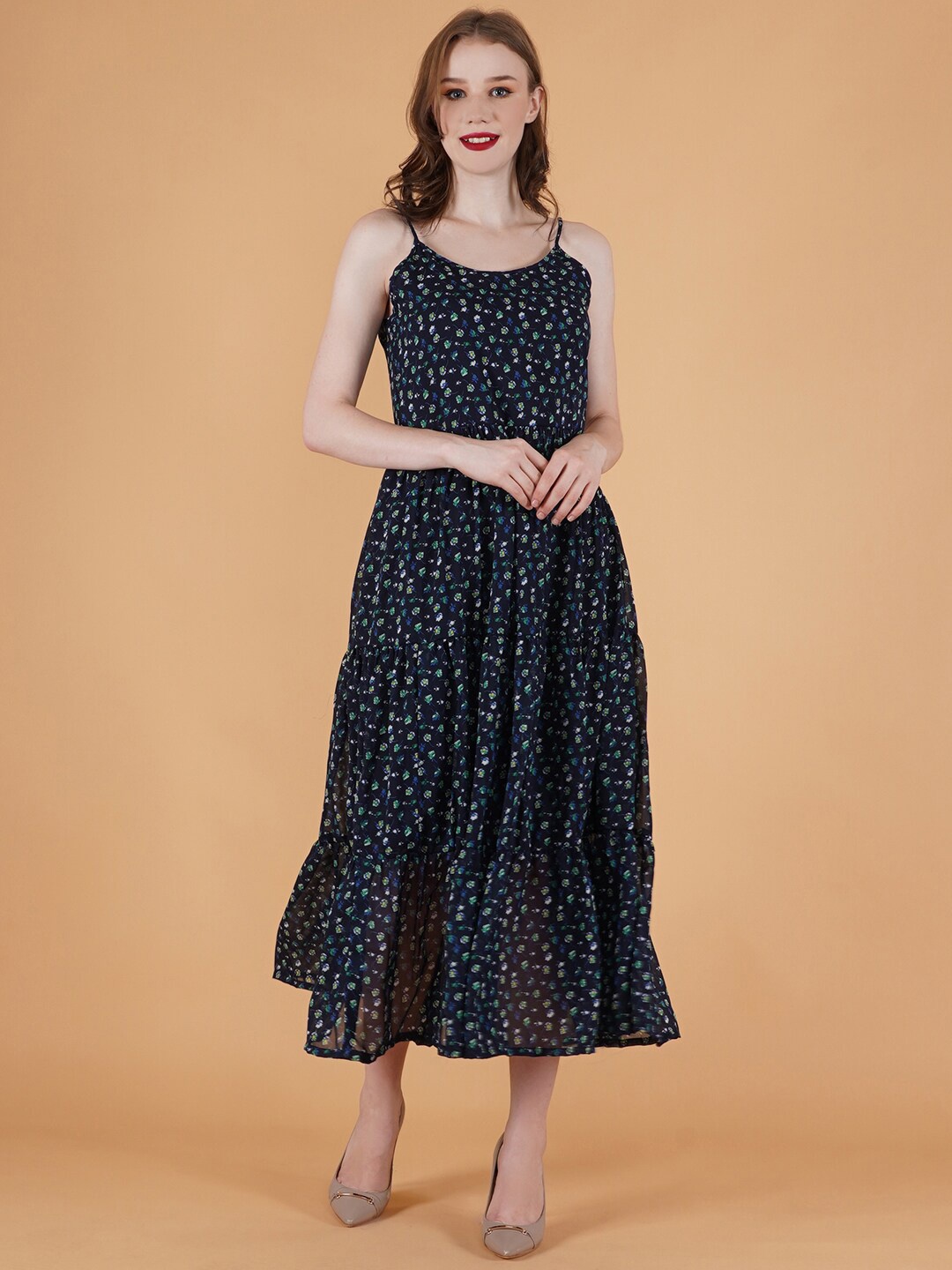 

DESI WOMANIYA Navy Blue Floral Georgette Midi Dress