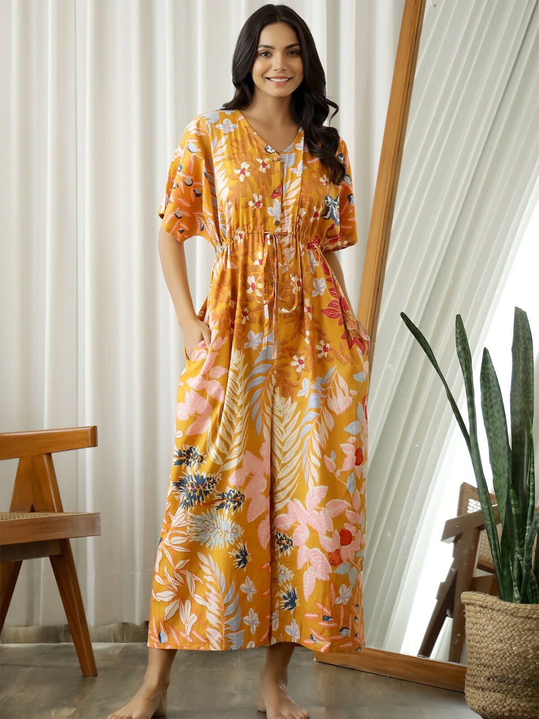 

SANSKRUTIHOMES Mustard Printed Nightsuit