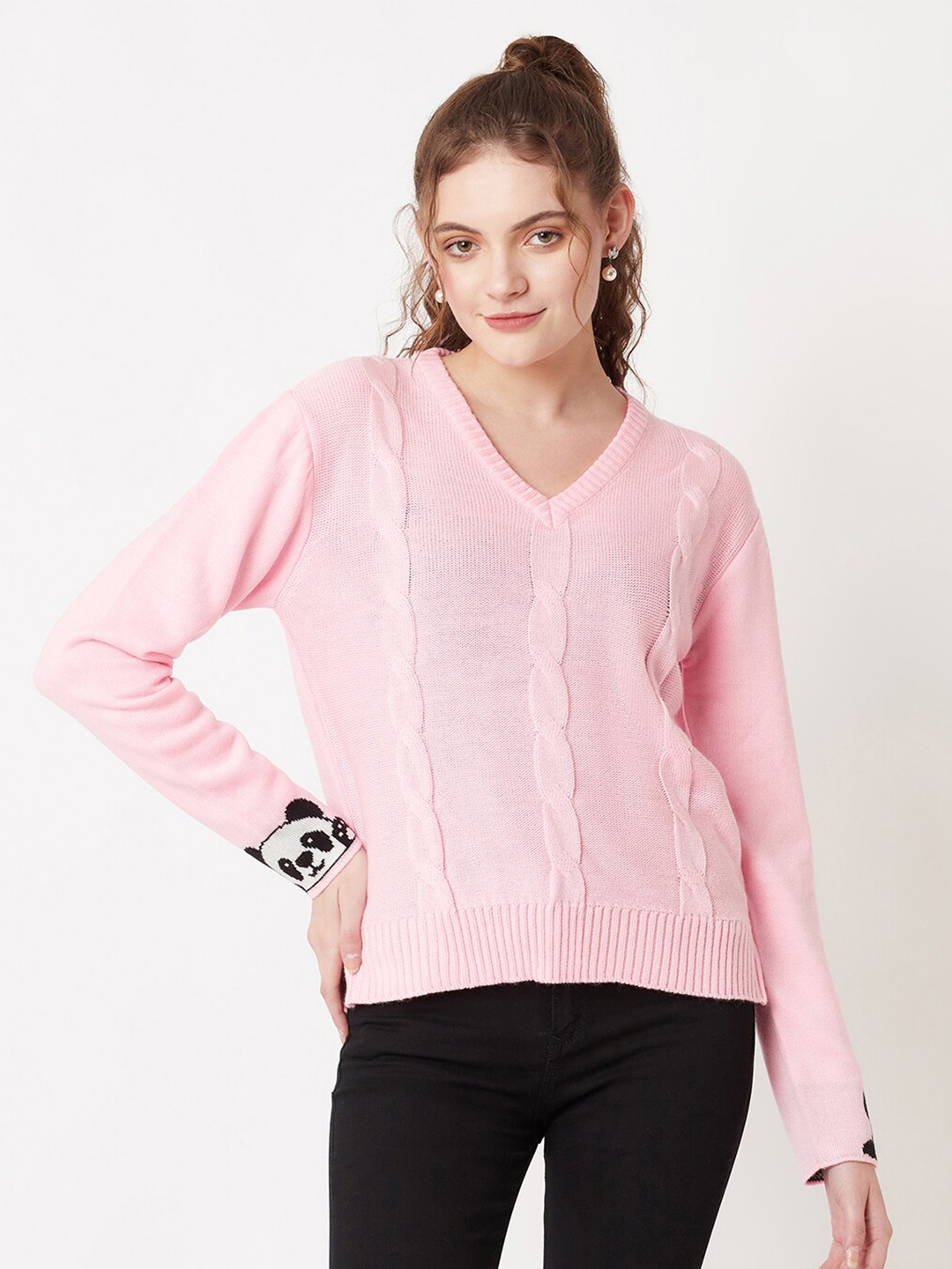 

Miramor Women Pink Cable Knit Pullover