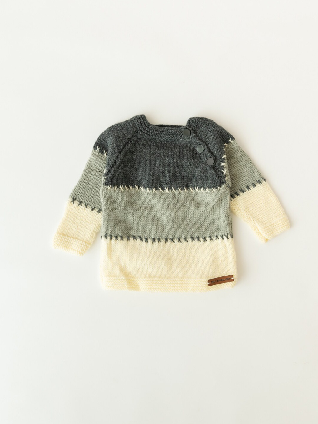 

The Original Knit Unisex Kids Grey & Cream-Coloured Colourblocked Pullover