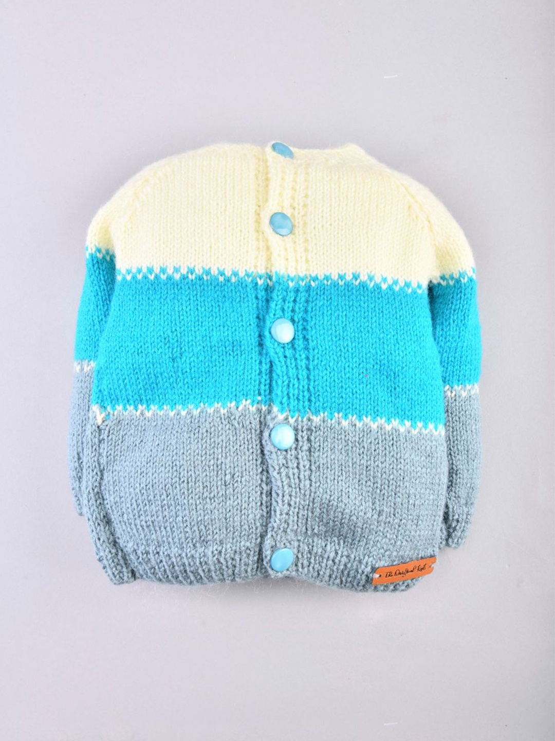 

The Original Knit Unisex Kids Sea Green & Cream-Coloured Colourblocked Cardigan