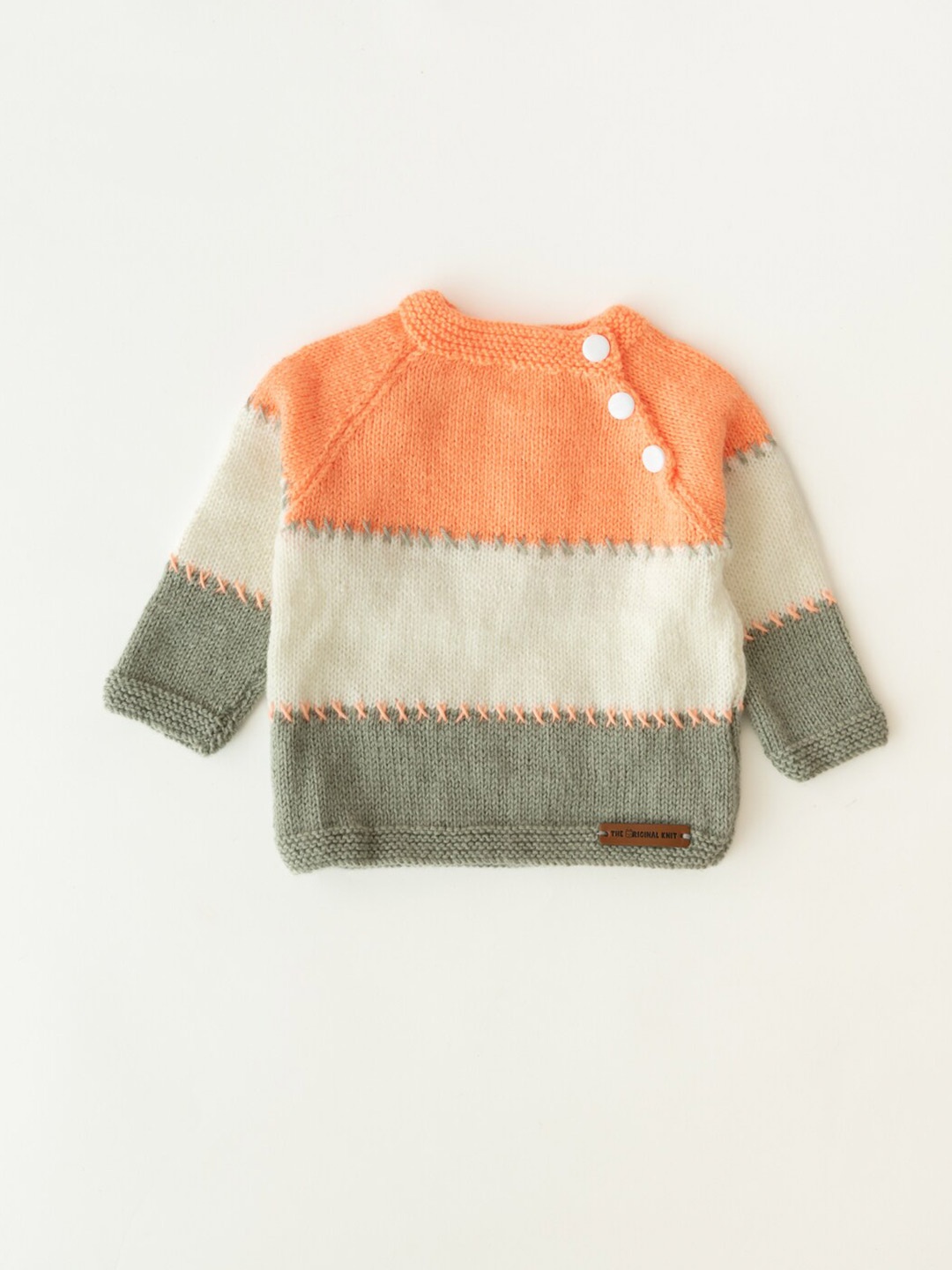 

The Original Knit Unisex Kids Peach-Coloured & Grey Colourblocked Pullover