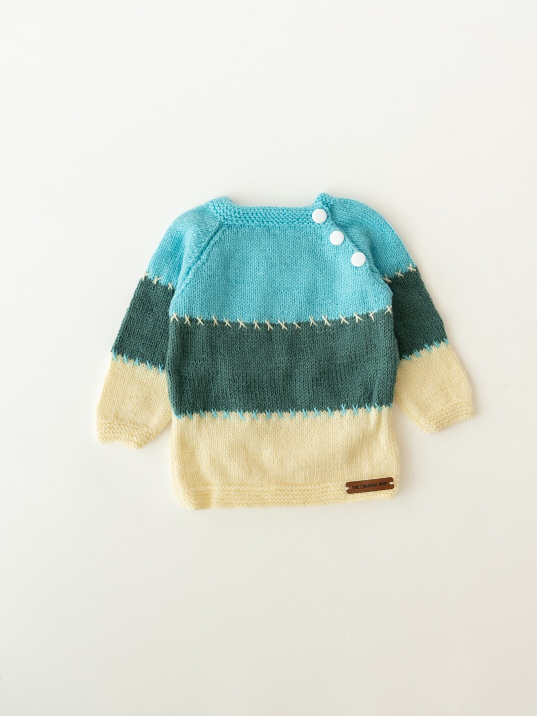

The Original Knit Unisex Kids Blue & Off White Colourblocked Pullover Sweater