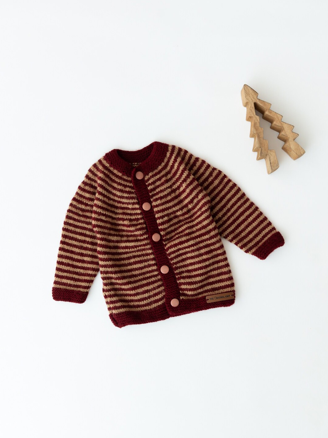 

The Original Knit Kids Maroon & Beige Striped Cardigan