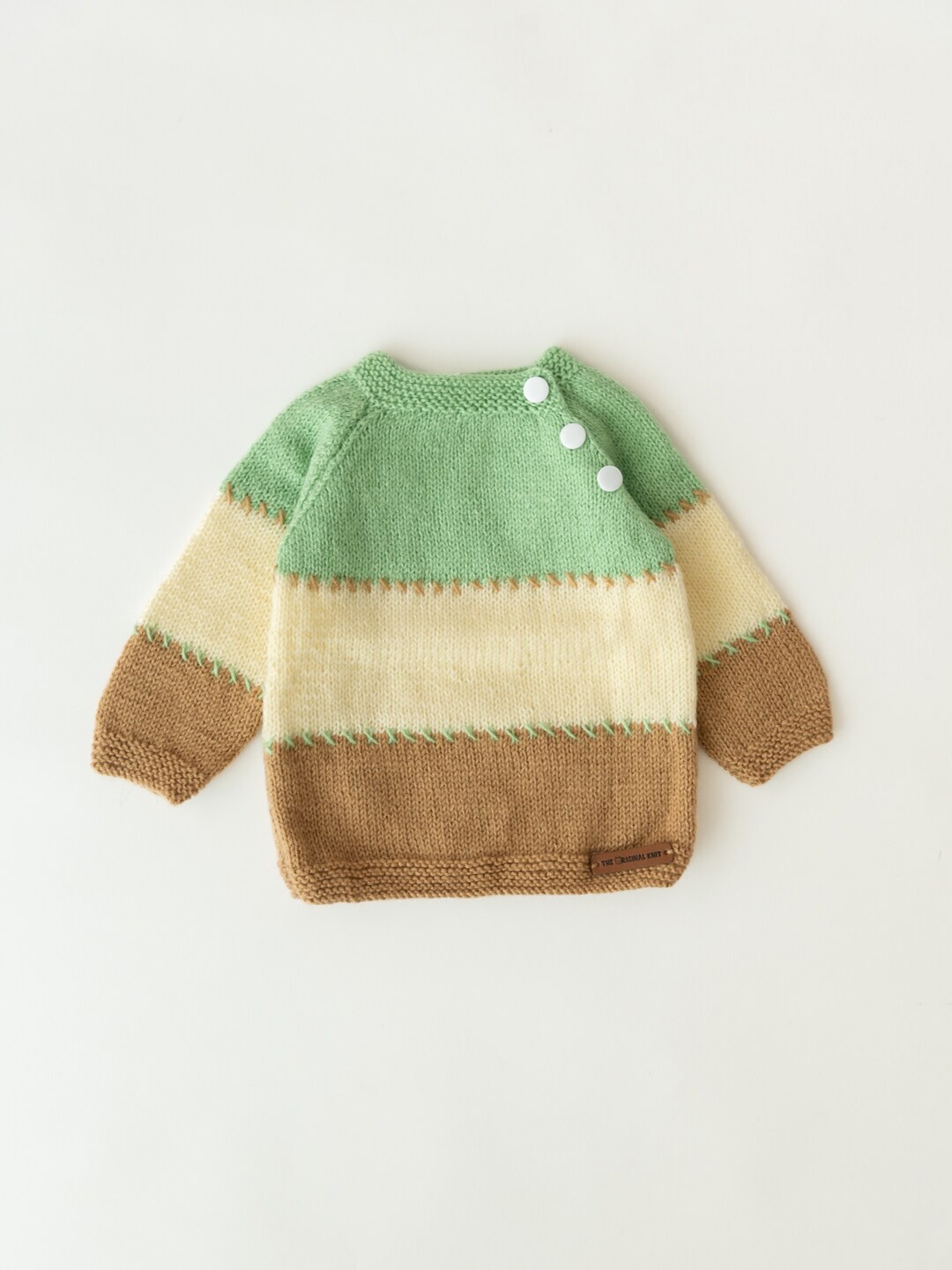 

The Original Knit Unisex Kids Green & Cream-Coloured Colourblocked Pullover