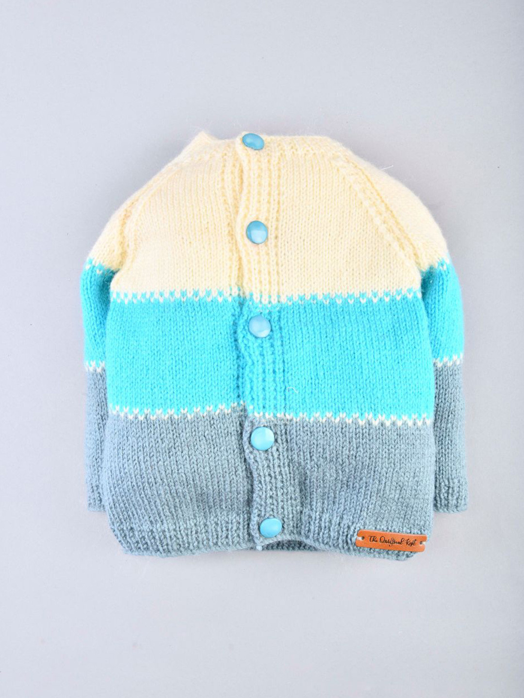 

The Original Knit Kids Off White & Blue Colourblocked Cardigan