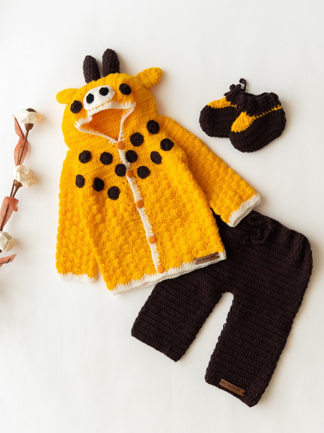 

The Original Knit Kids Yellow & Black Wool Blend T-shirt with Pyjama Set