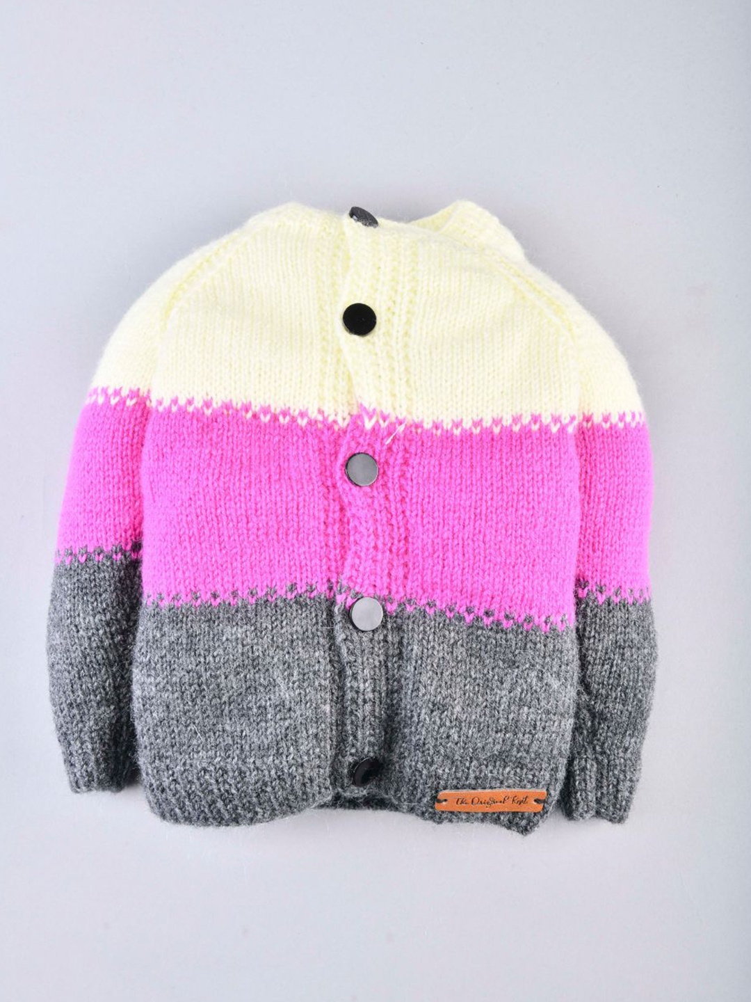 

The Original Knit Unisex Kids Mauve & Cream-Coloured Colourblocked Cardigan
