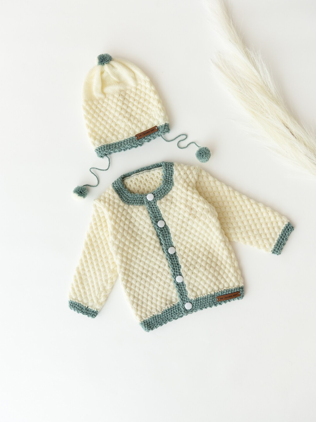 

The Original Knit Kids Cream-Coloured & Green Cable Knit Cardigan