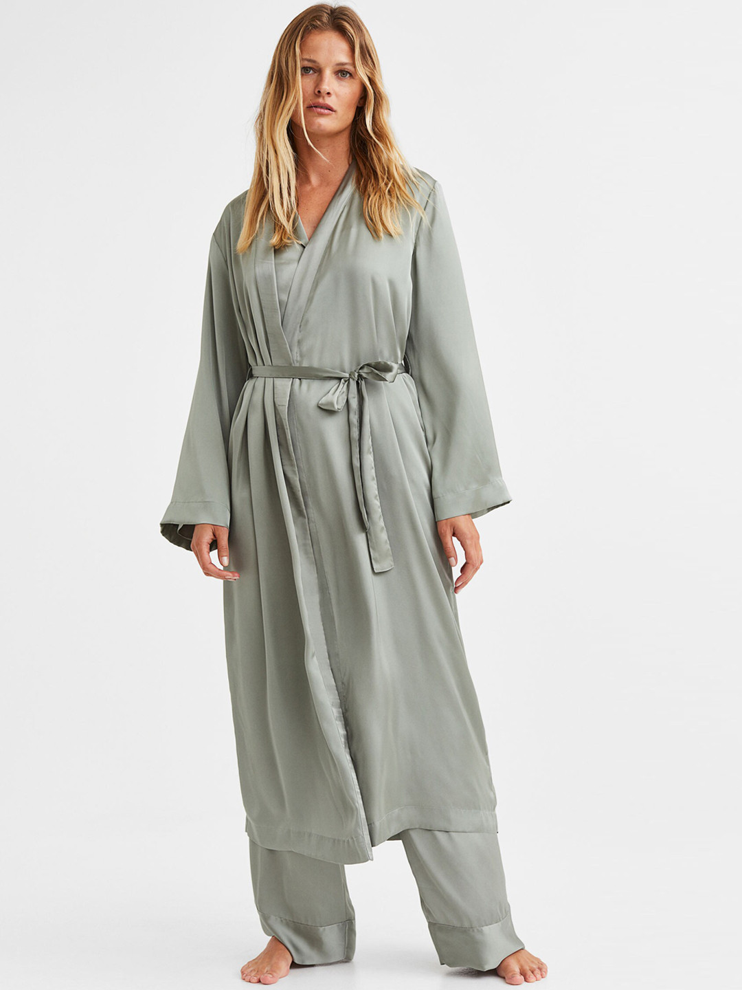 

H&M Satin Dressing Gown, Green