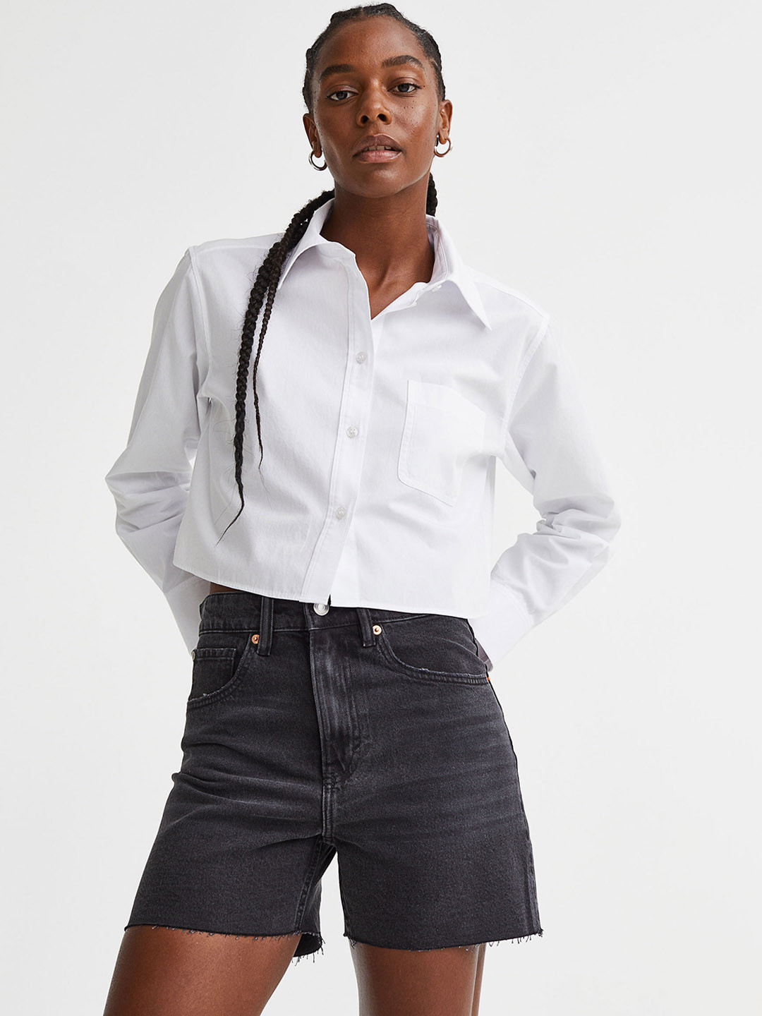 

H&M Women Charcoal Grey High Waist Denim shorts
