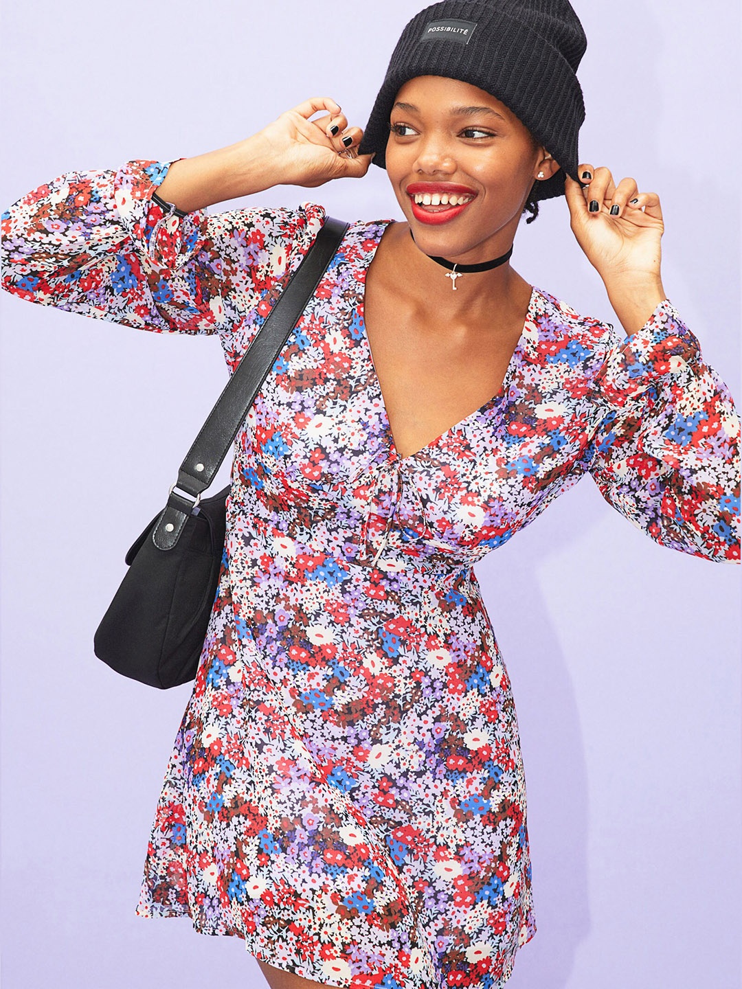 

H&M Women White & Red Floral Printed A-Line Dress