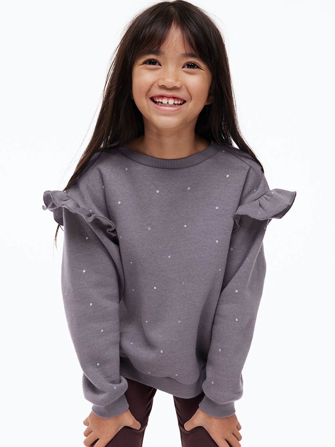 

H&M Girls Grey Printed Ruffle Sweatshirt