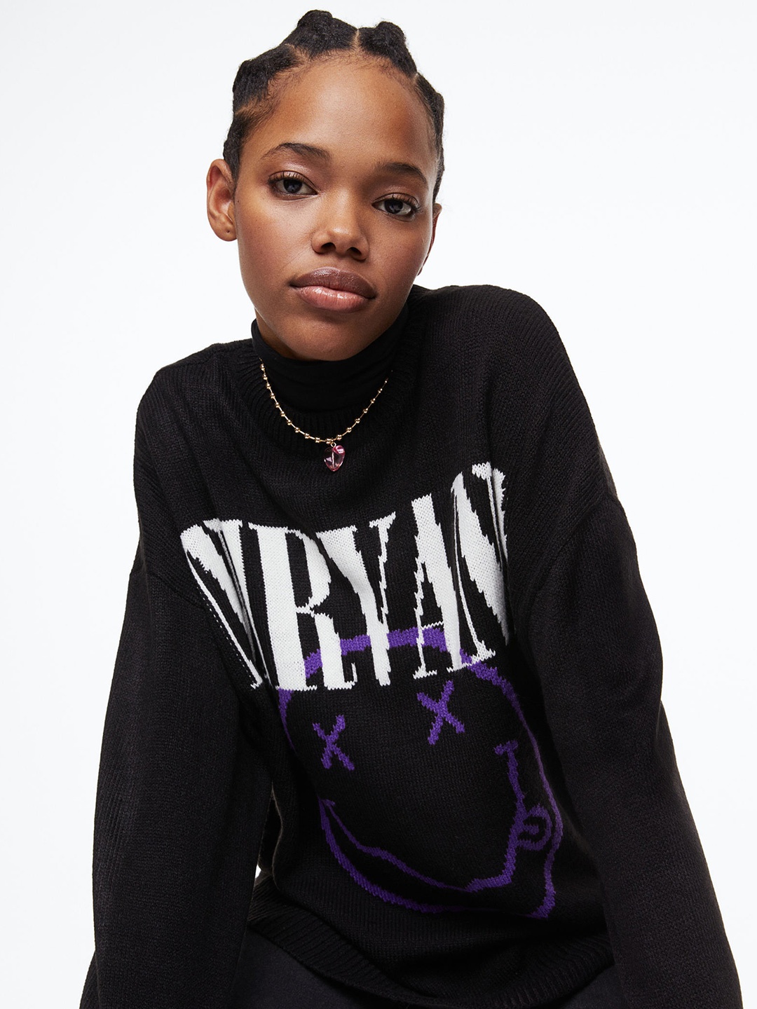 

H&M Women Black & White Typographic Design Jacquard-Knit Jumper