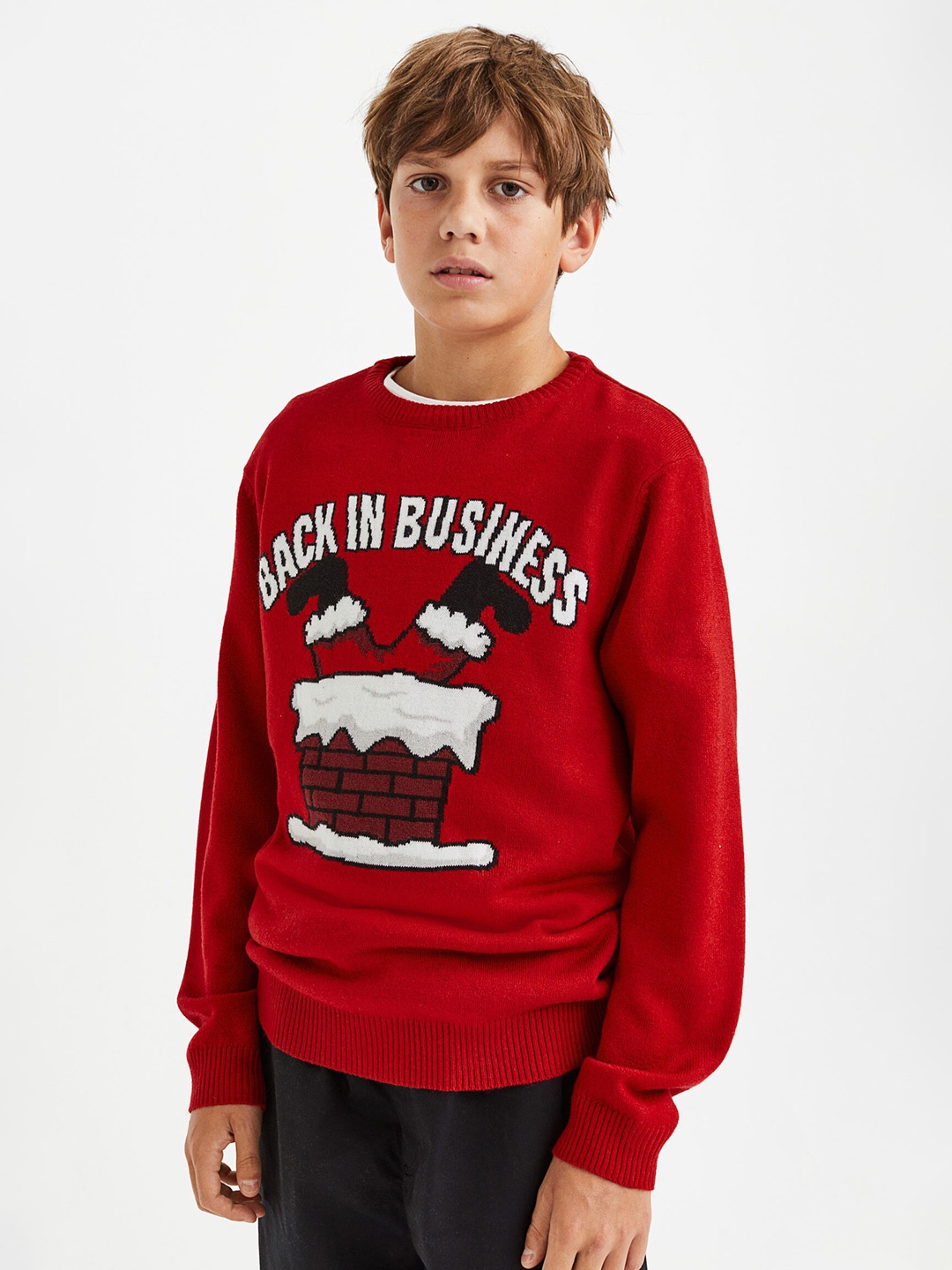 

H&M Boys Printed Pullover Sweater, Red