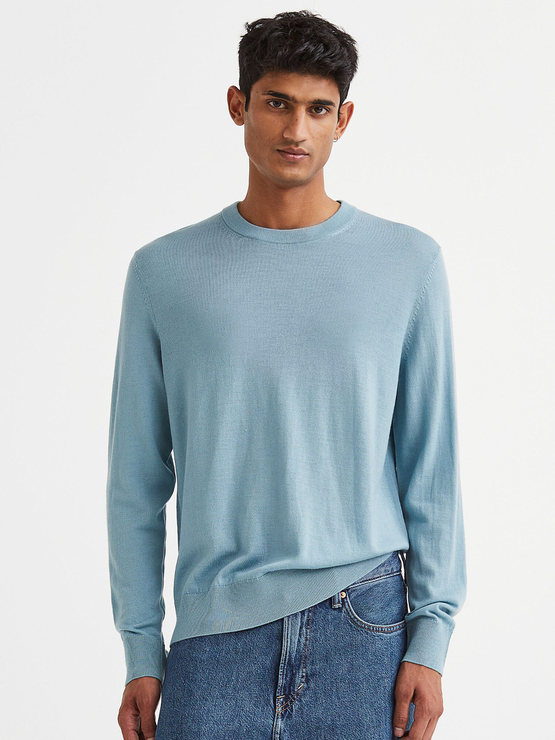 

H&M Men Solid Pullover Sweater, Turquoise blue