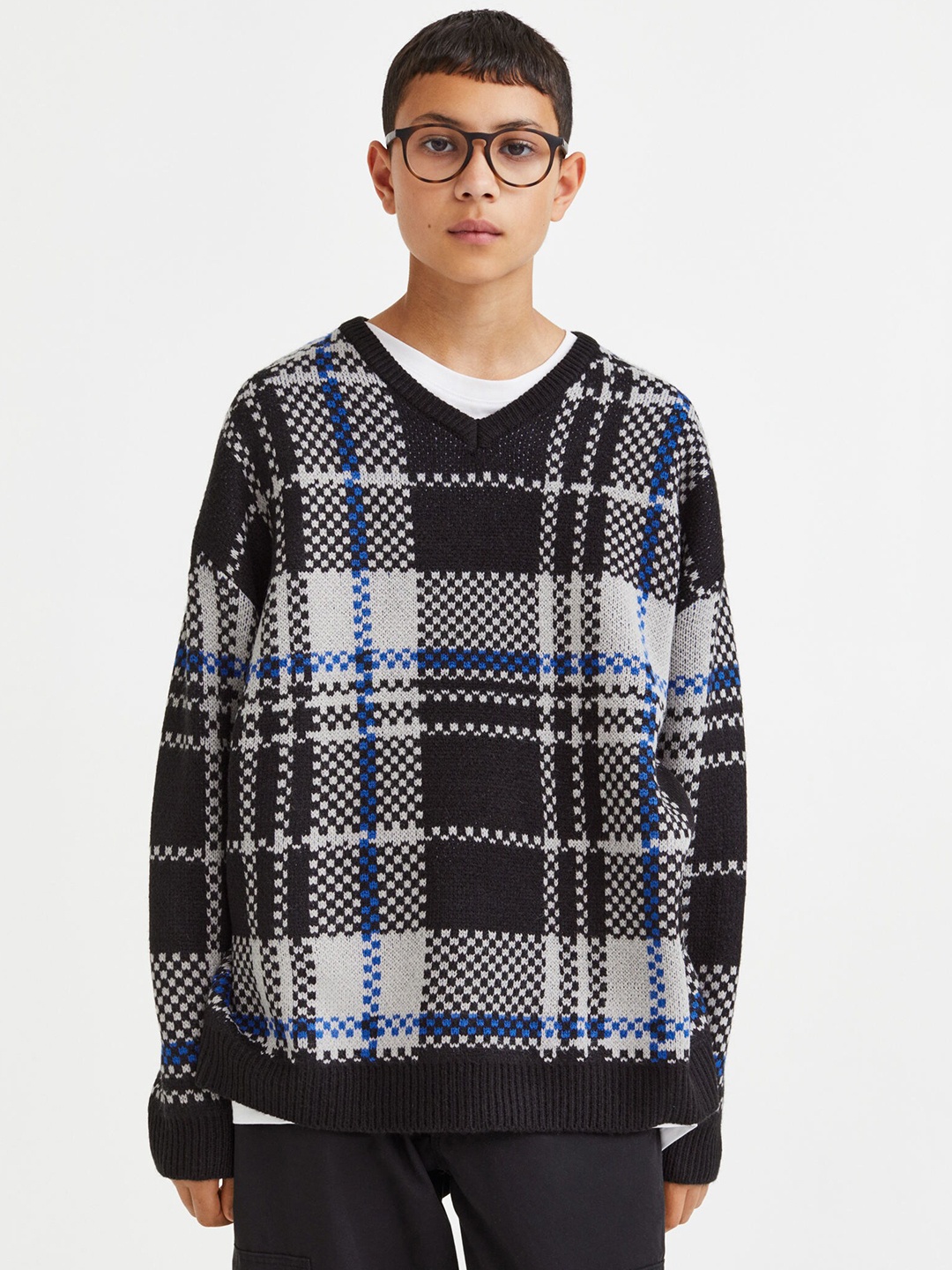

H&M Boys Black & White Checked Pullover