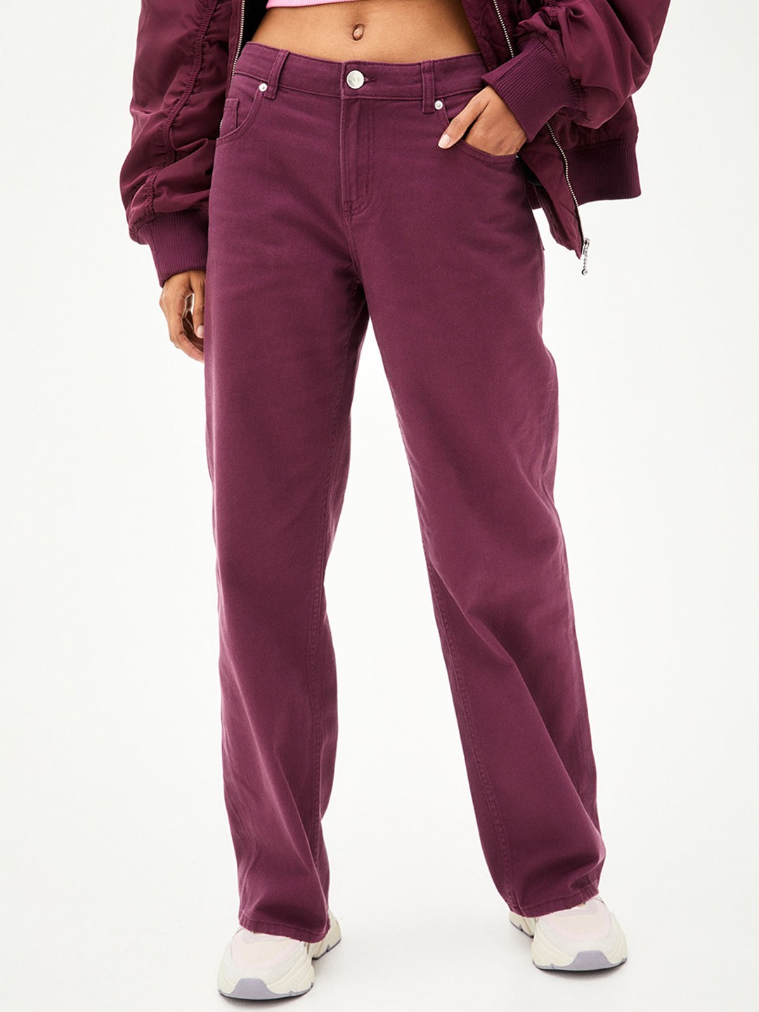 

H&M Woman Wide twill trousers, Purple