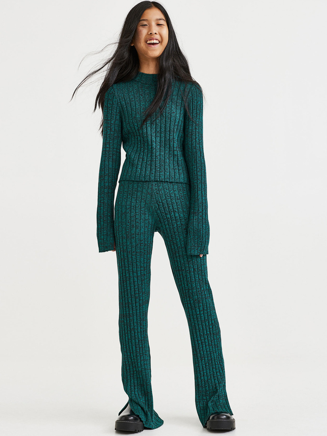 

H&M Girls Green Rib-knit trousers