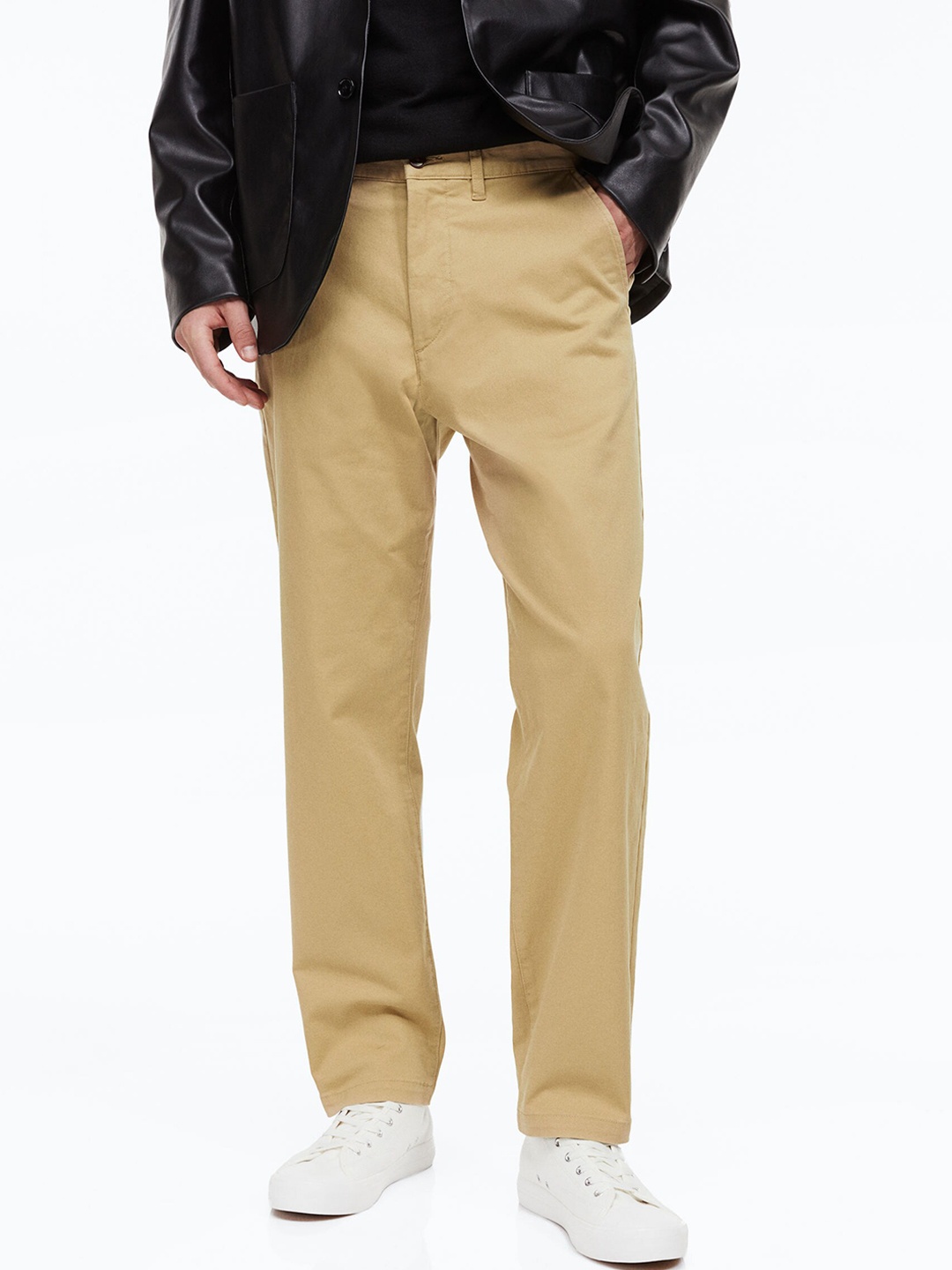 

H&M Men Solid Regular Fit Cotton Trousers, Beige
